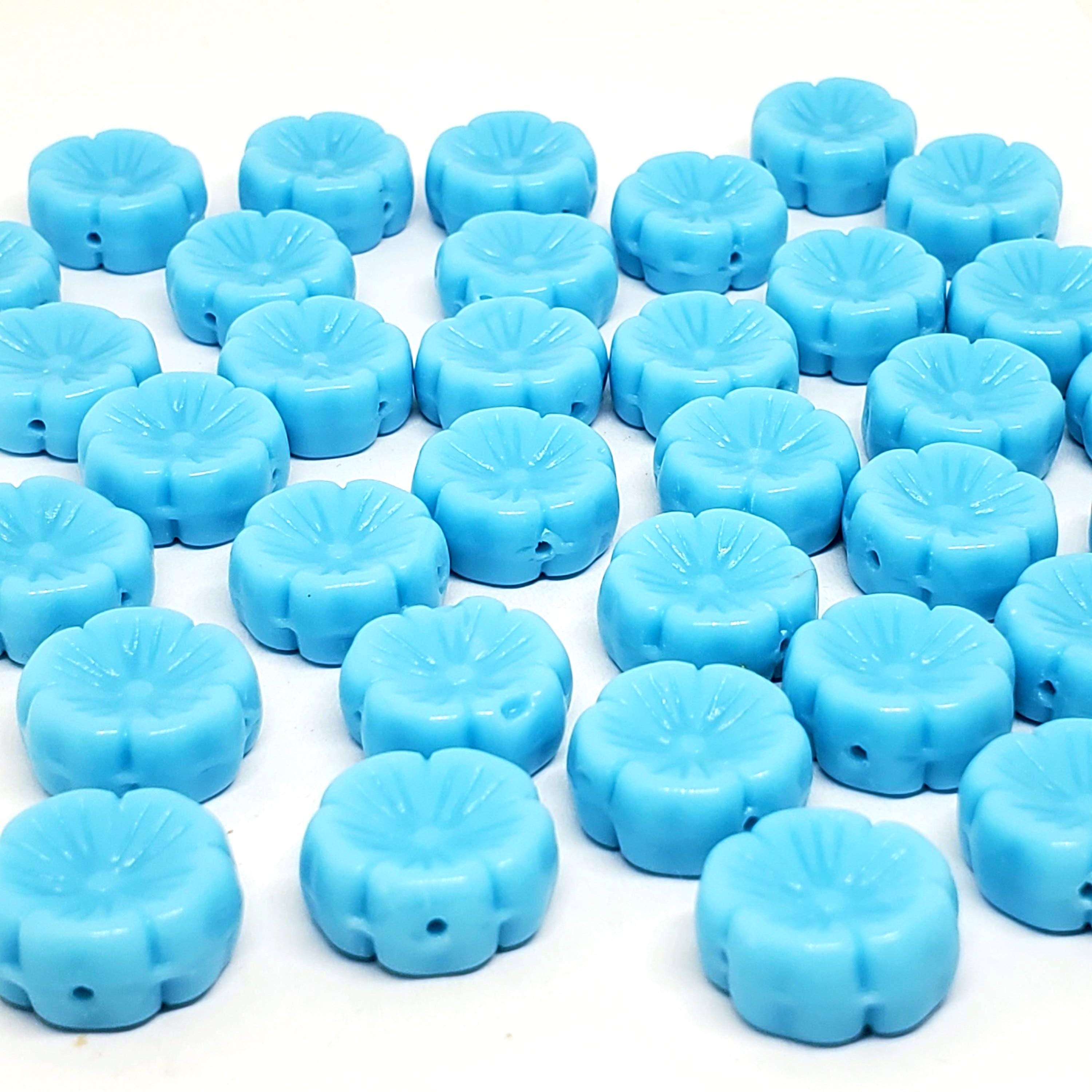 Light Blue Czech Pressed Glass Hawaiian Flower 14mm - 6pcs