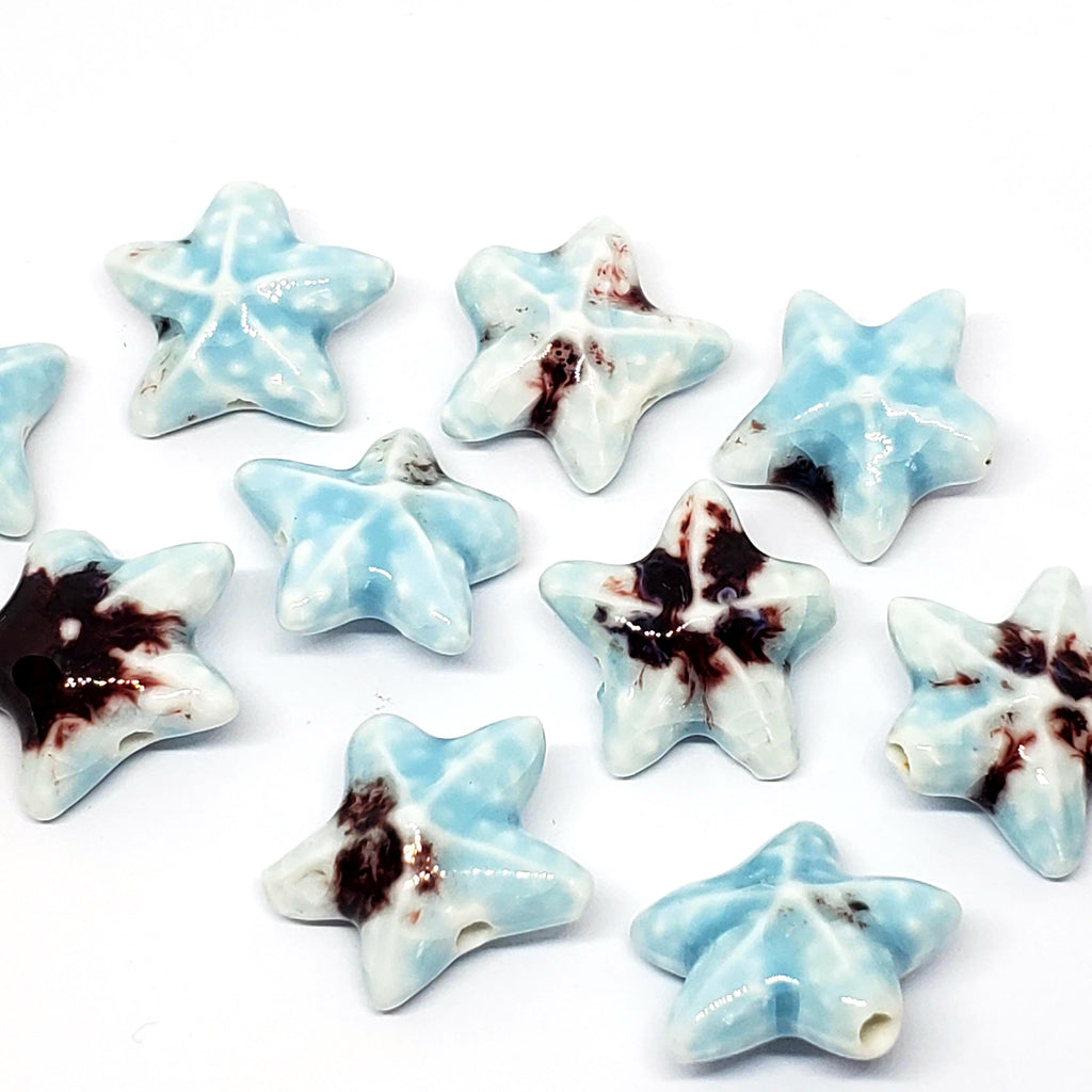 Starfish Glazed Ceramic Light Blue Multicolour 22mm - 2pcs