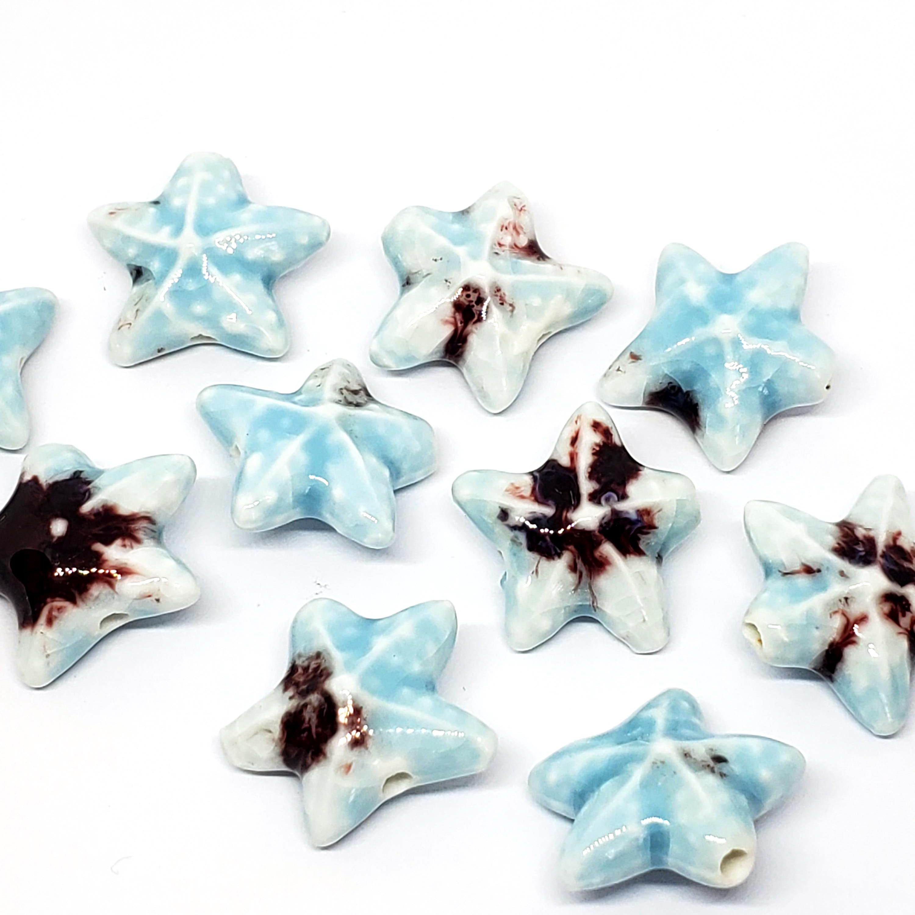 Starfish Glazed Ceramic Light Blue Multicolour 22mm - 2pcs