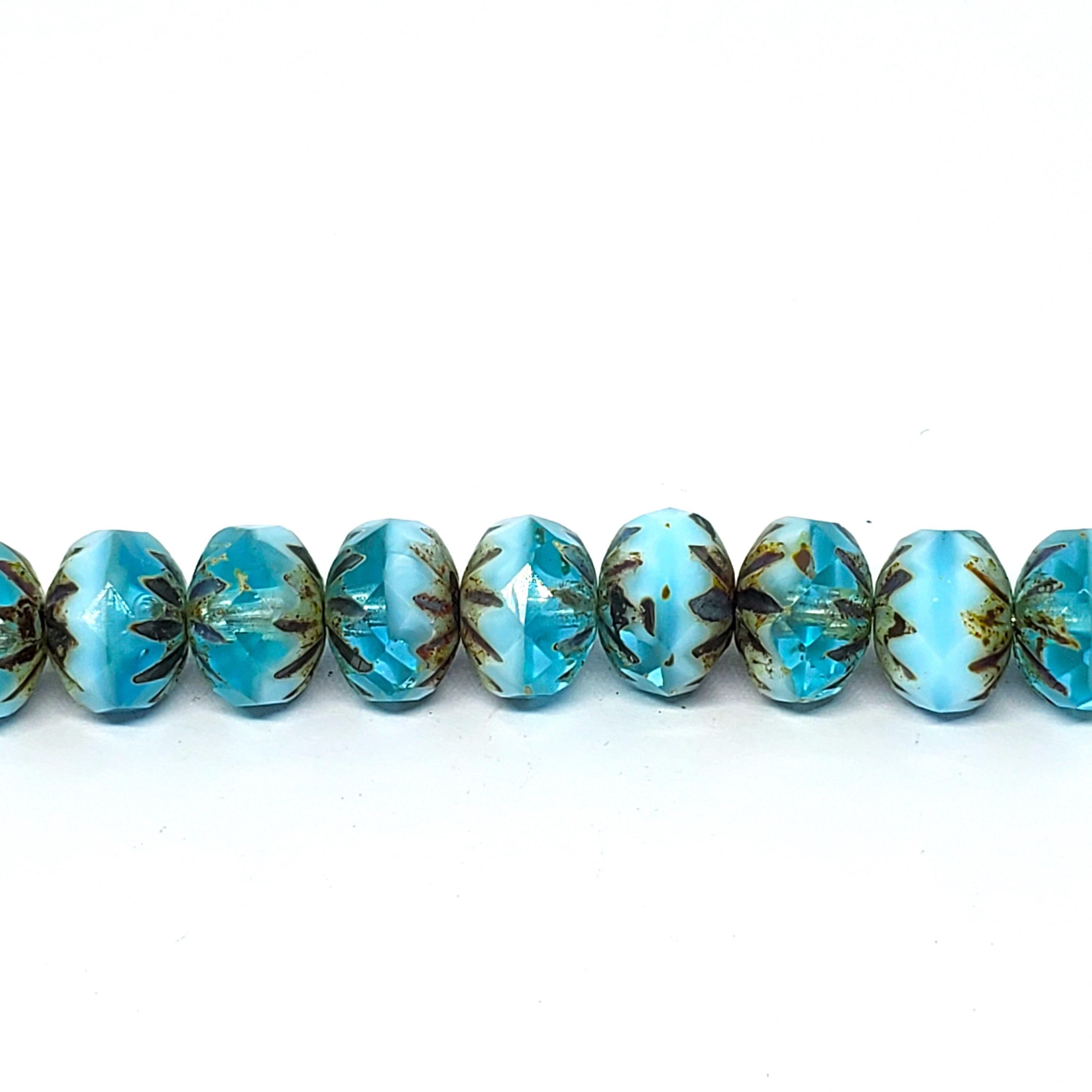 Two Tone Blue Czech Glass Rondelle Cathedral 10x7mm - 6pcs