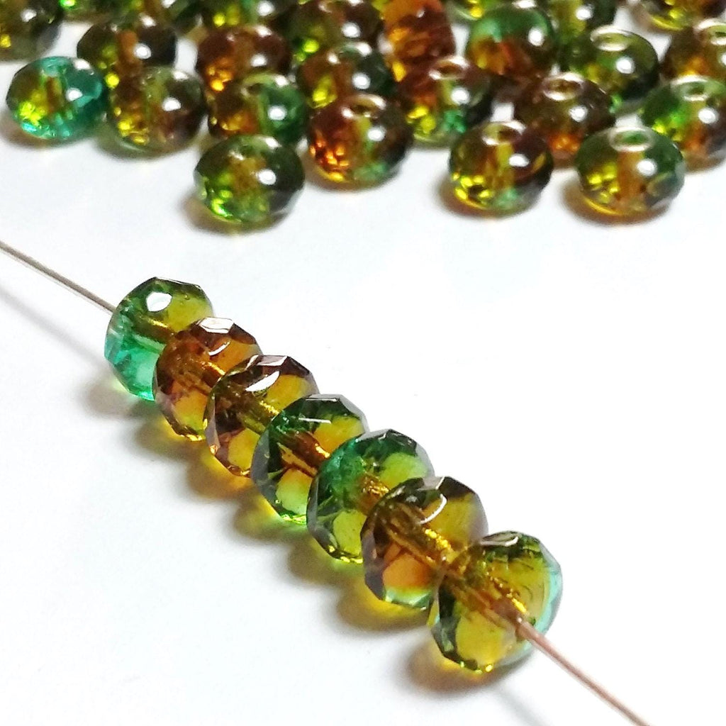 Green & Brown Czech Glass Rondelle 7x4mm - 20pcs