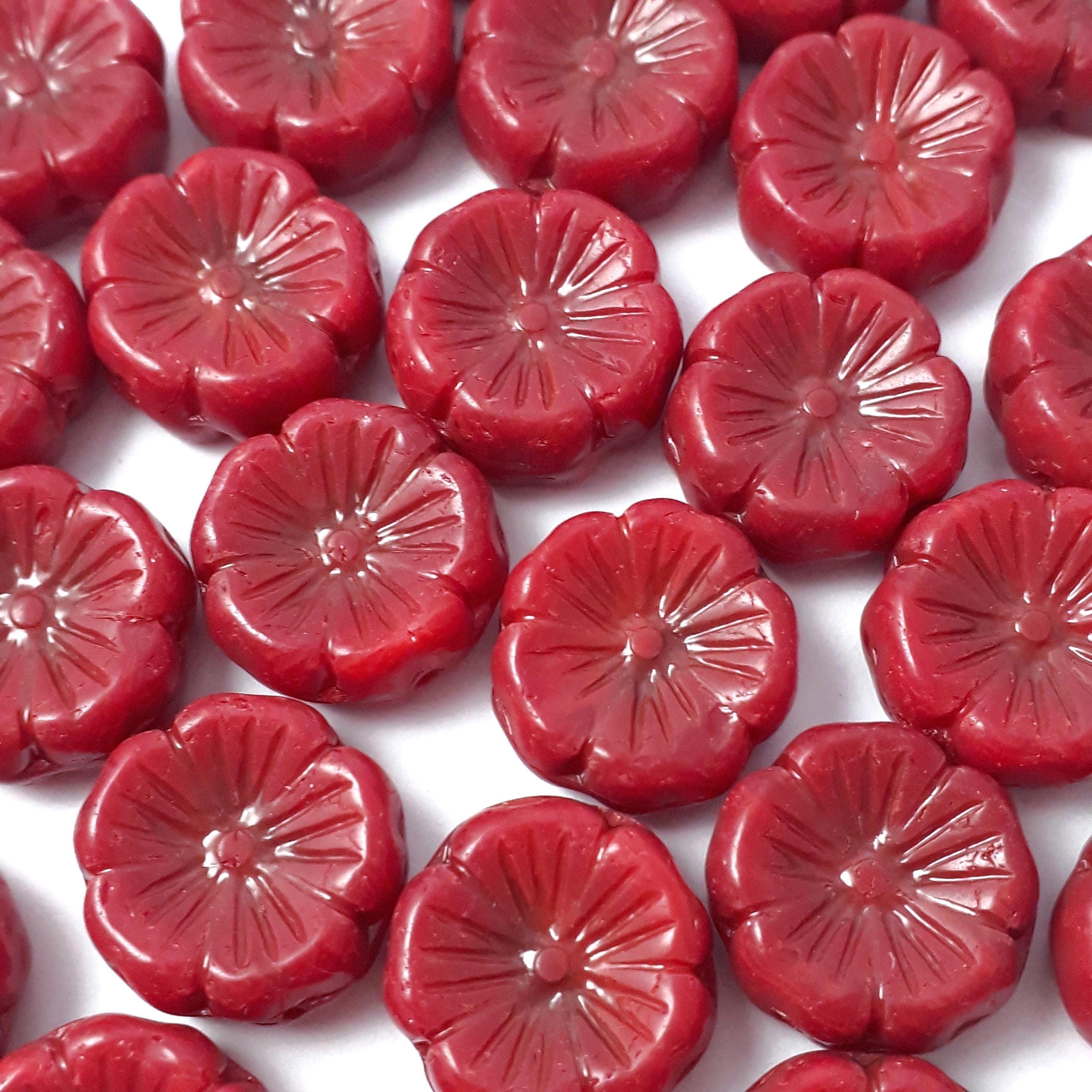 Red Hawaiian Flower Czech Glass 14mm - 6pcs