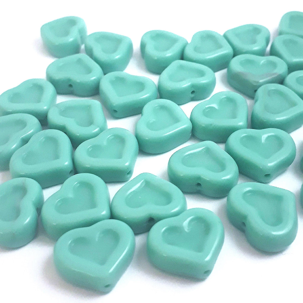 Light Turquoise Heart Czech Glass 14x12mm - 6pcs