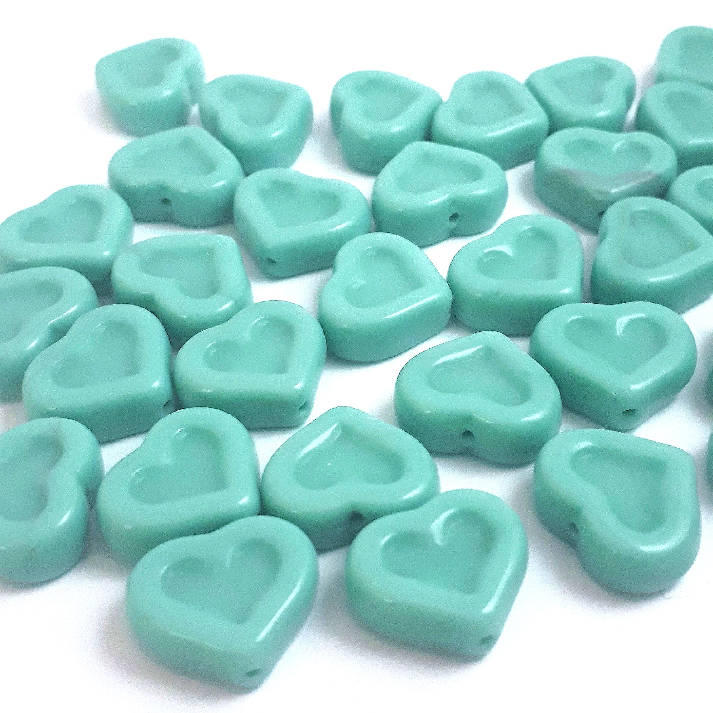 Light Turquoise Heart Czech Glass 14x12mm - 6pcs