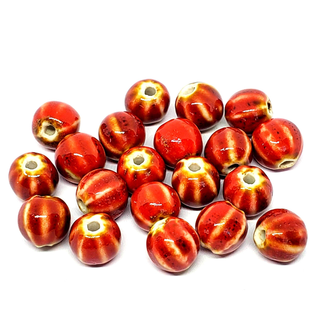 Red Ceramic Round Fluted 10mm - 10pcs