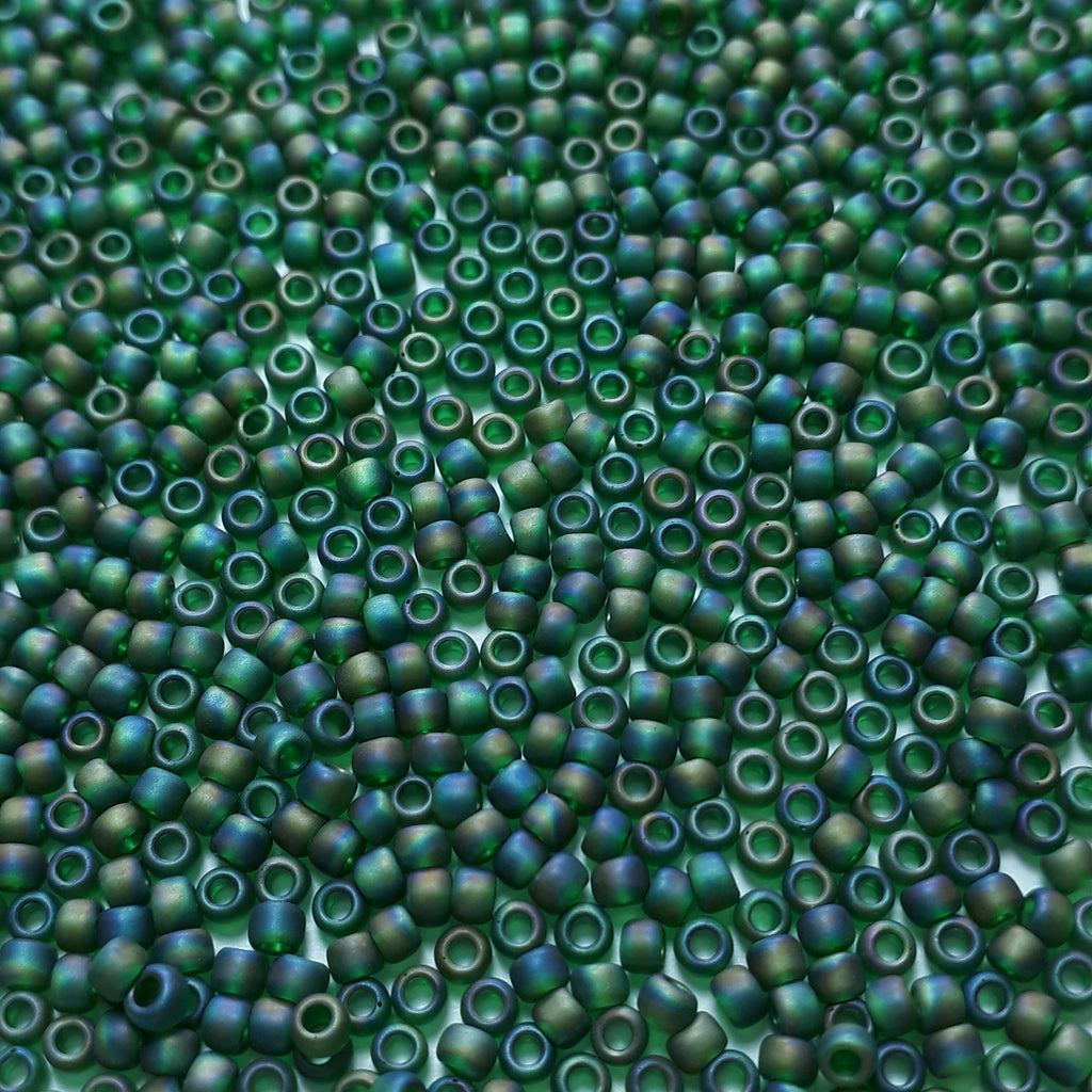 Transparent-Rainbow Frosted Green Emerald TOHO Seed Glass 11/0 - 10g