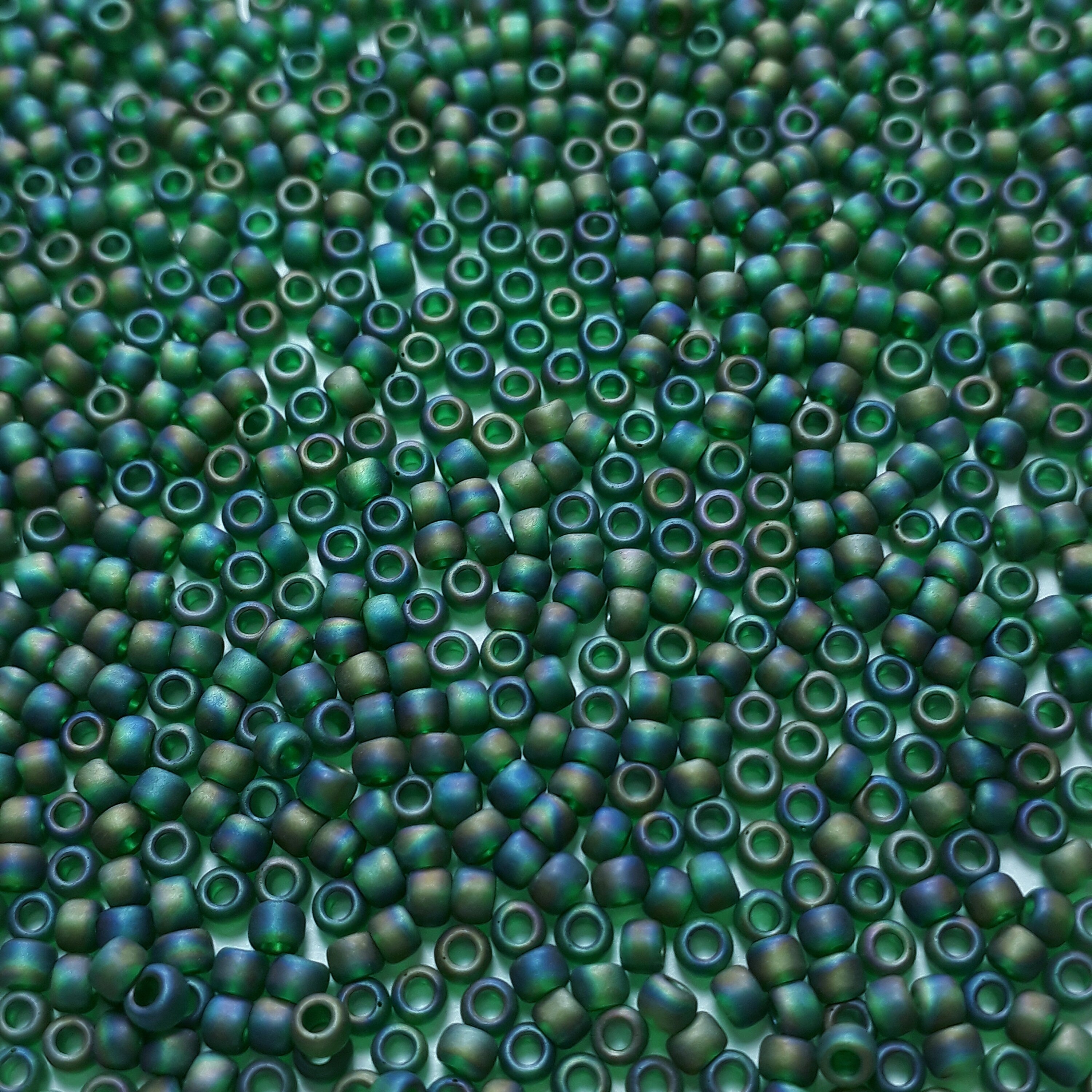 Transparent-Rainbow Frosted Green Emerald TOHO Seed Glass 11/0 - 10g