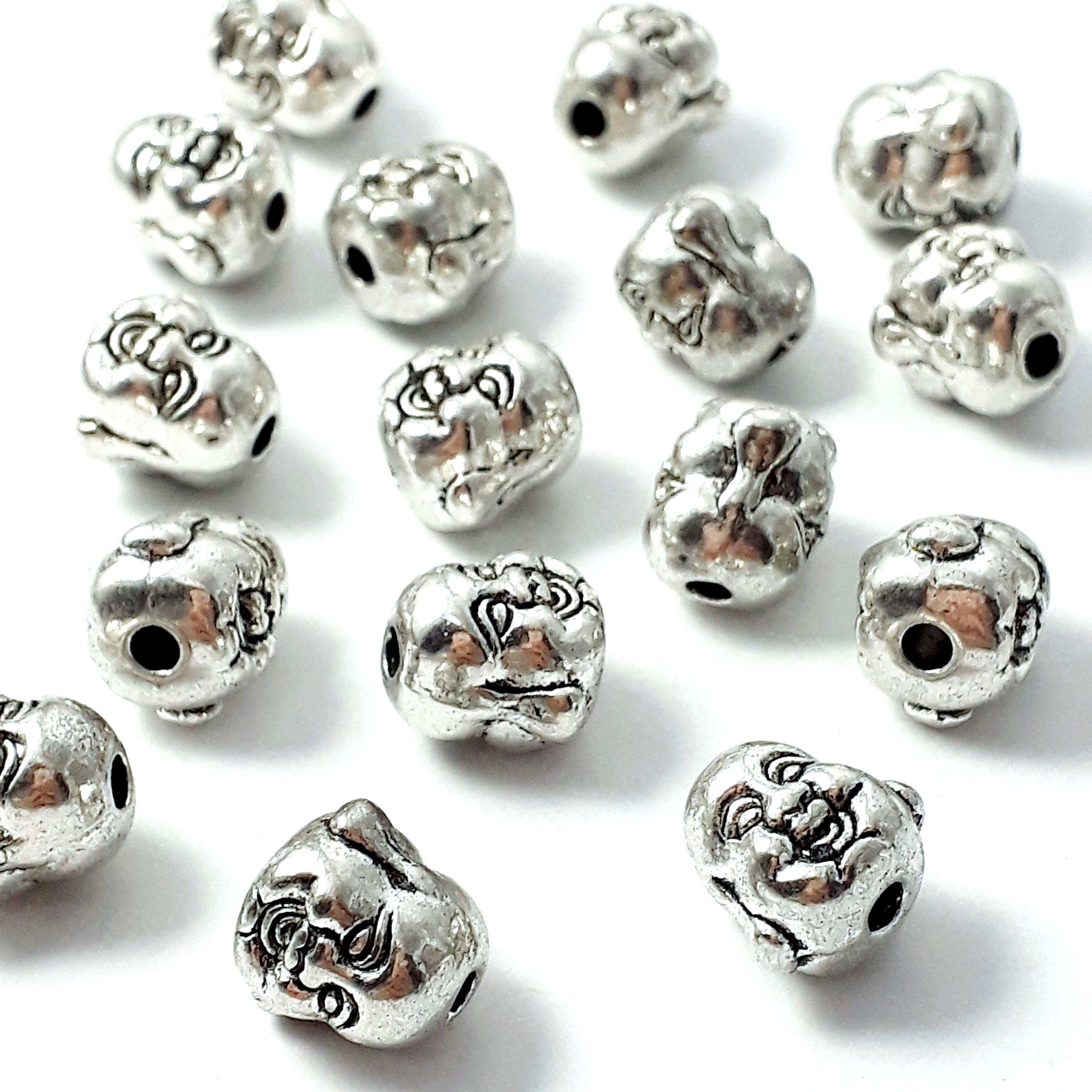 Laughing Buddha Head Antique Silver 10x10mm - 6pcs