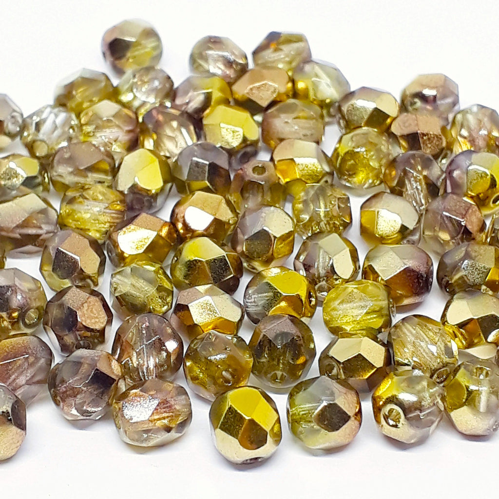 Gold & Copper Metallic Fire Polished Faceted Czech Glass 6mm - 20pcs