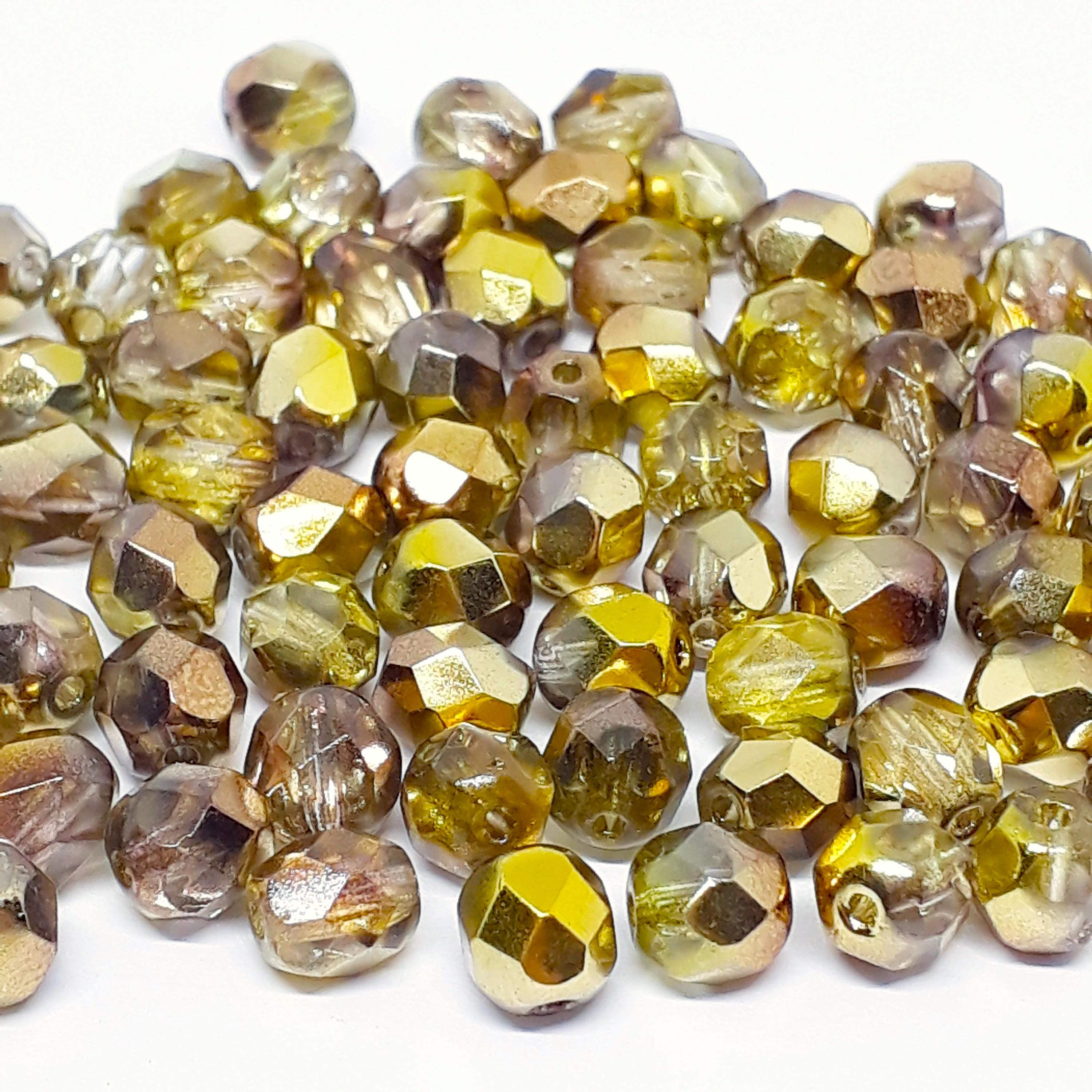 Gold & Copper Metallic Fire Polished Faceted Czech Glass 6mm - 20pcs