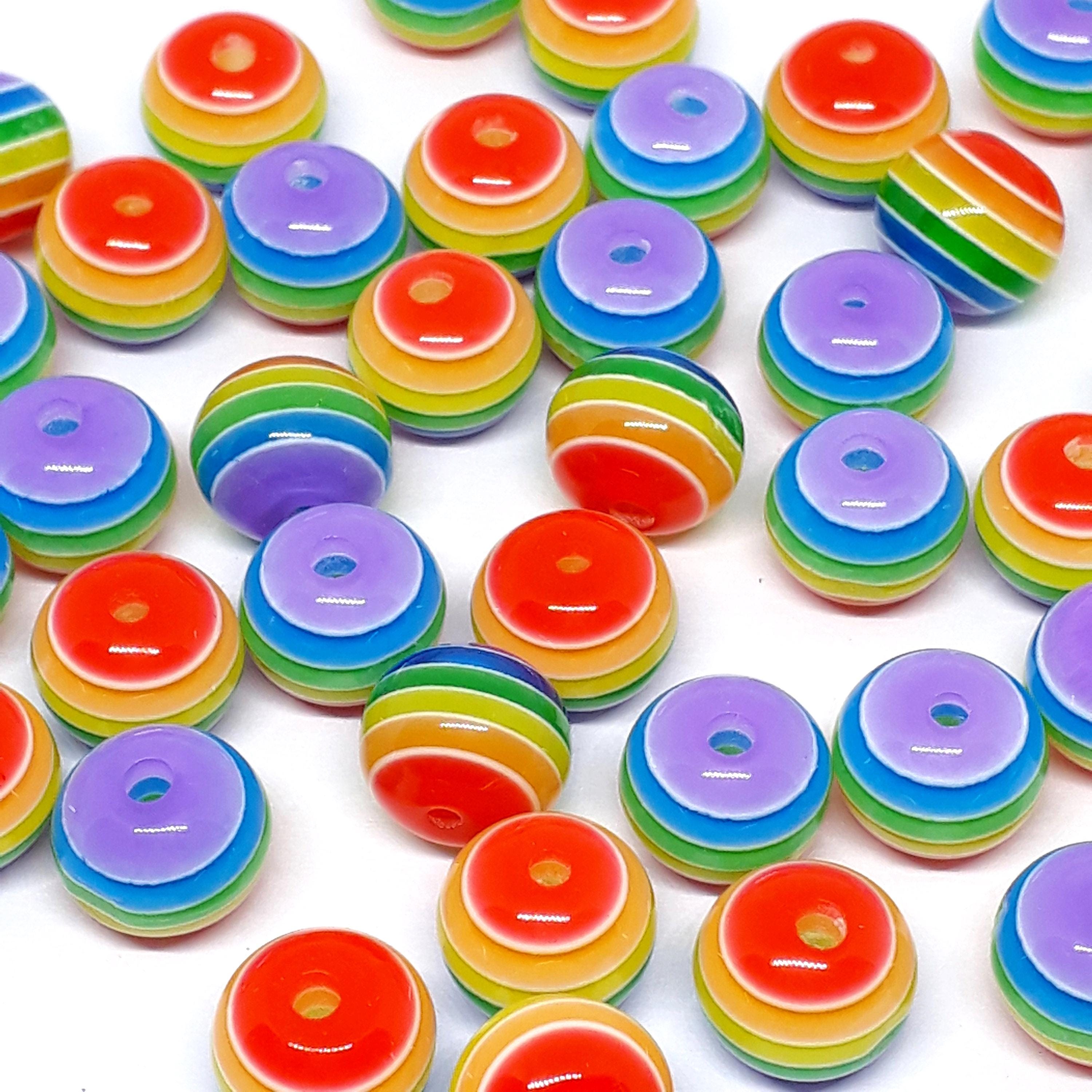 Rainbow Striped Acrylic Round 10mm - 20pcs