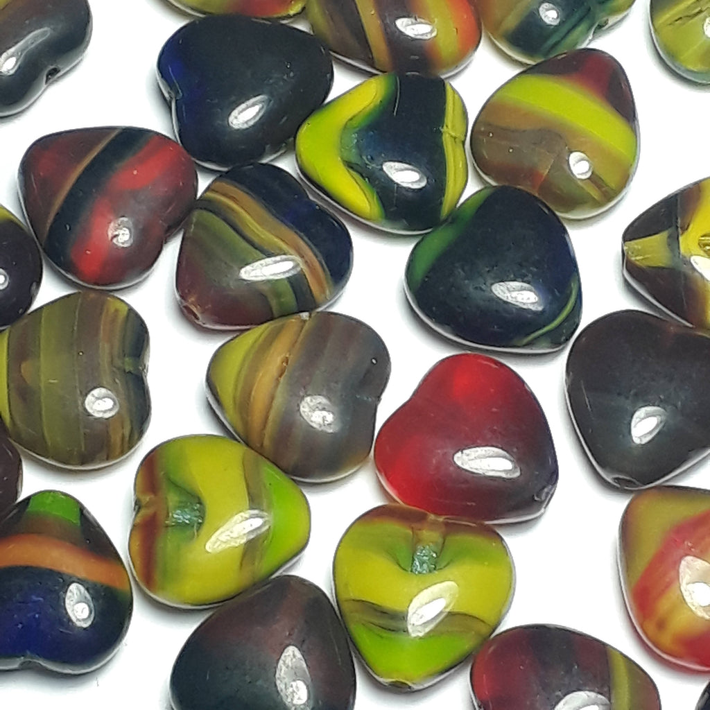 Multicolour Heart Czech Glass 12mm - 10pcs
