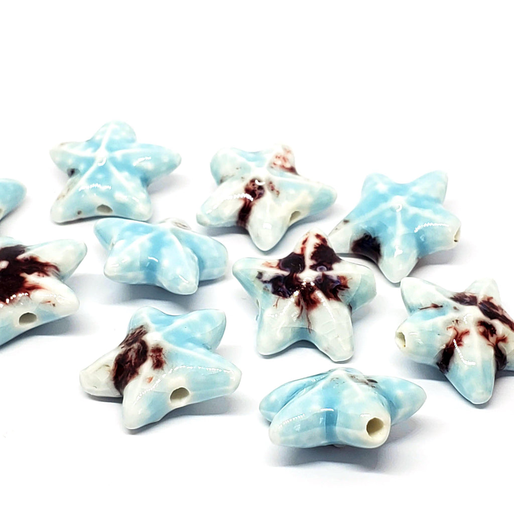 Starfish Glazed Ceramic Light Blue Multicolour 22mm - 2pcs