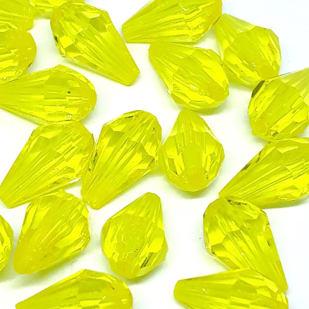 Yellow Acrylic Faceted Teardrop 13x8mm - 100pcs