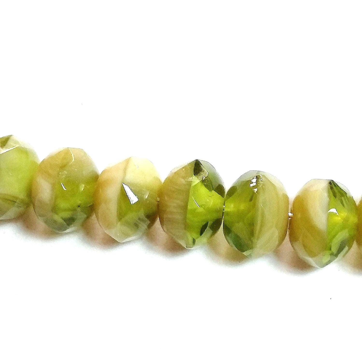 Cream & Green Czech Glass Rondelle 9x6mm - 10pcs