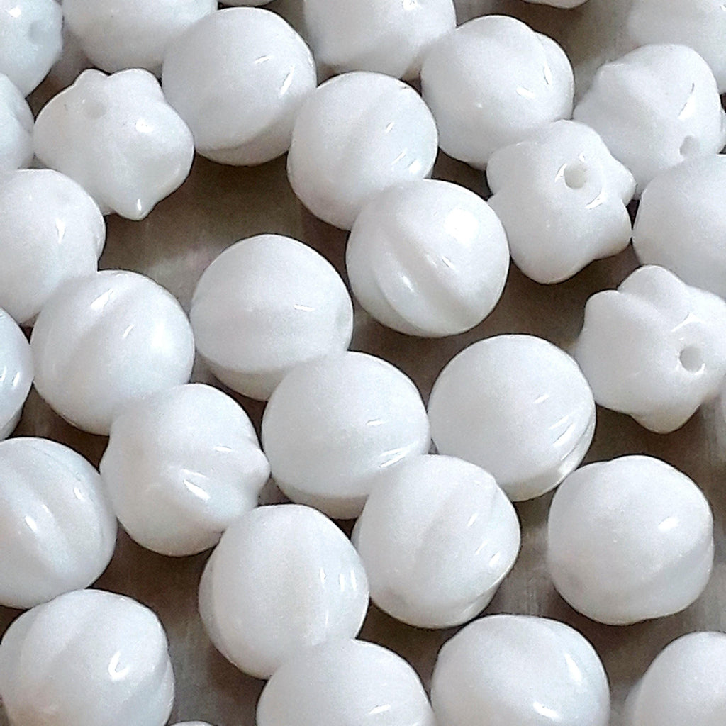 White Round Fluted Czech Glass 5mm - 30pcs