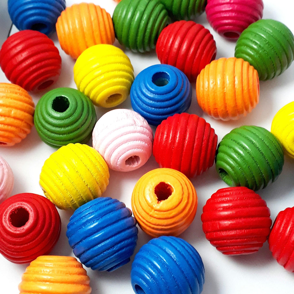 Wood Fluted Oval Mixed Colour 20x19mm - 10pcs