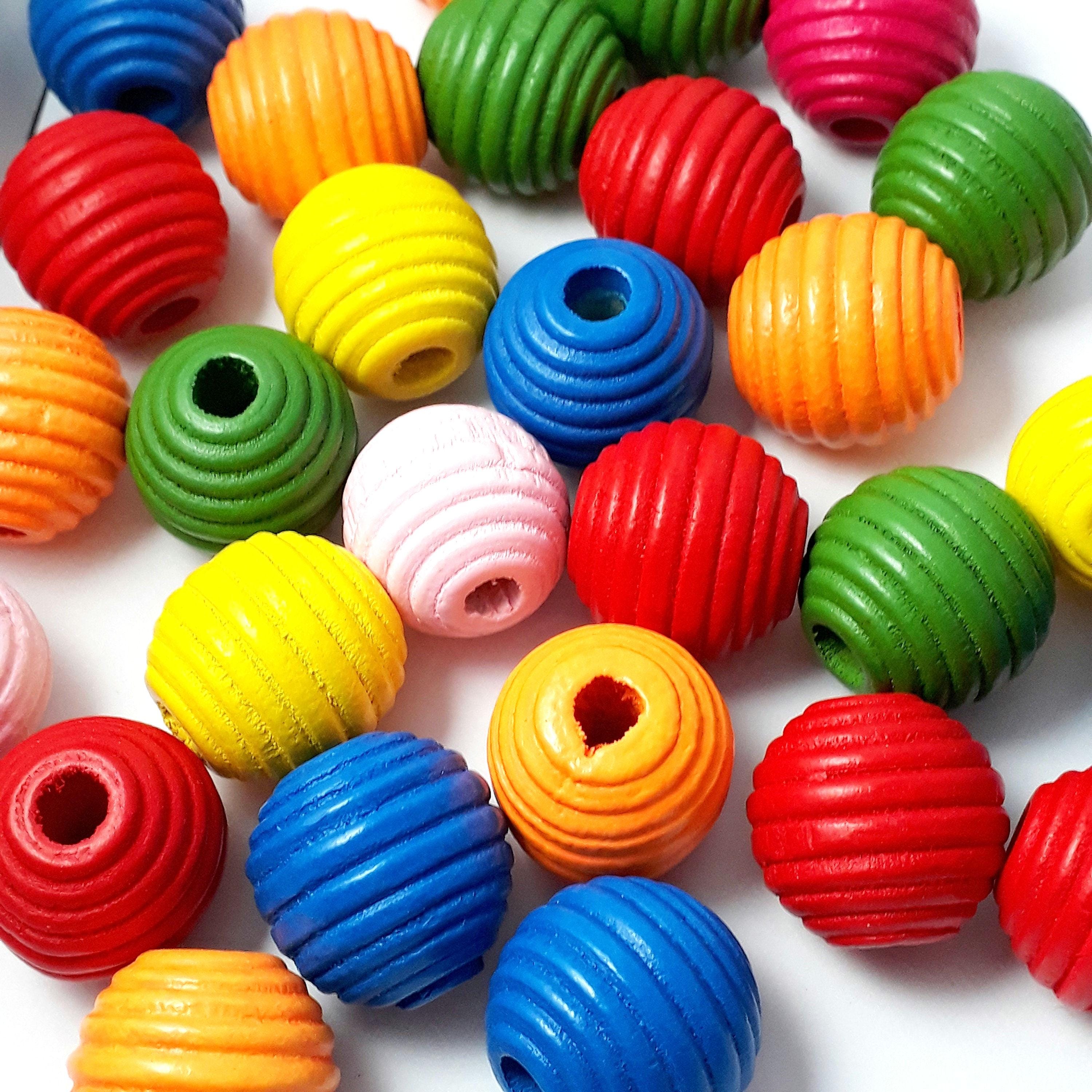 Wood Fluted Oval Mixed Colour 20x19mm - 10pcs