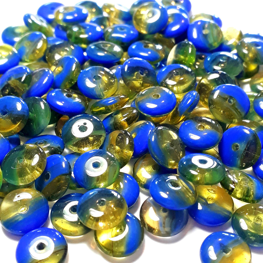 Blue & Olive Green Czech Glass Disc 8mm - 20pcs