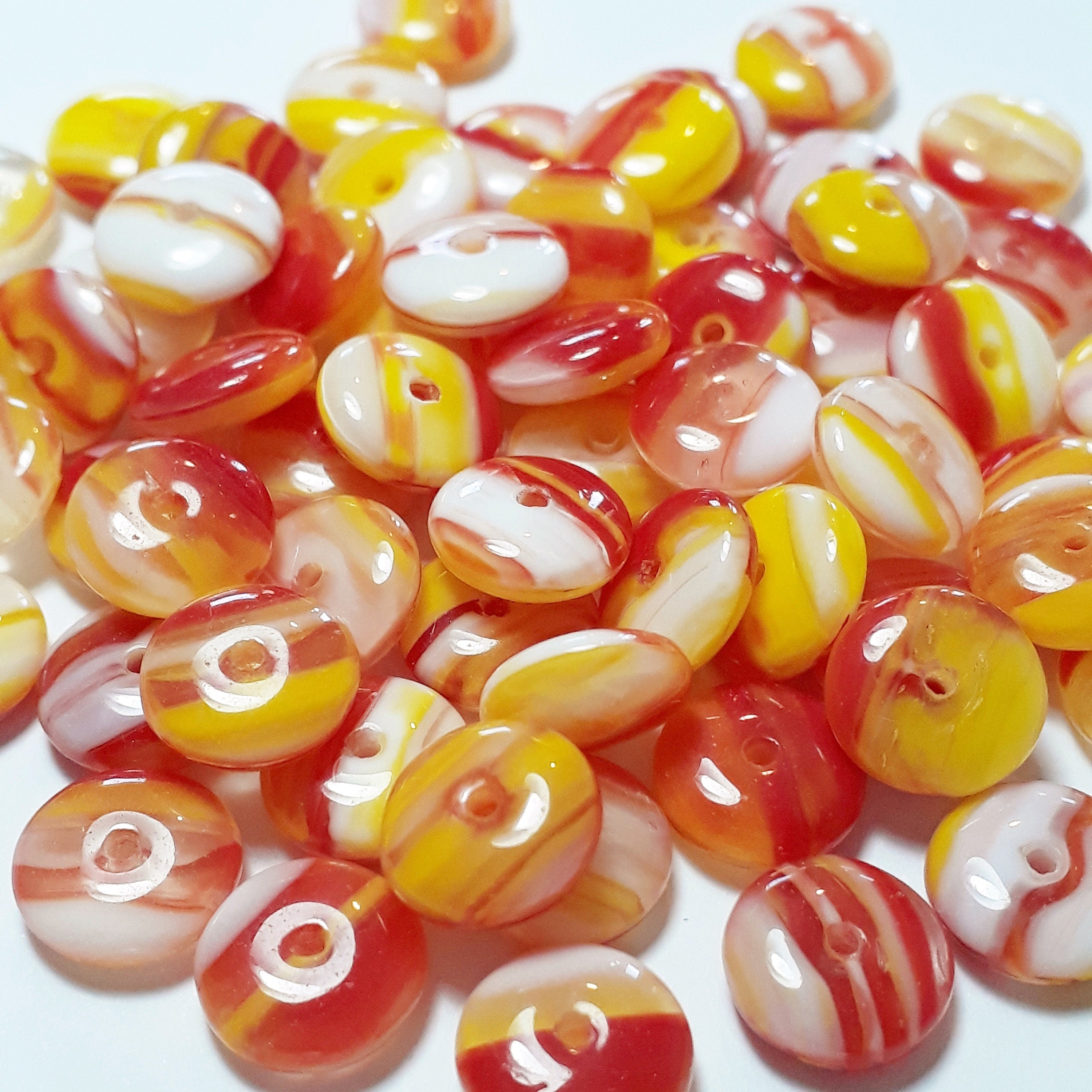Red, Yellow & White Czech Glass Disc 8mm - 30pcs