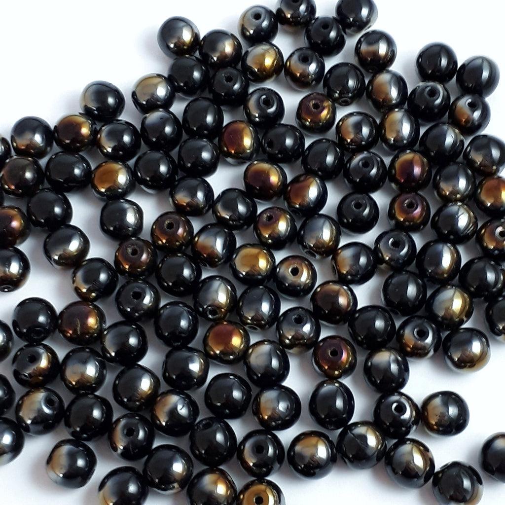 Black & Metallic AB Czech Glass Round 6mm - 30pcs