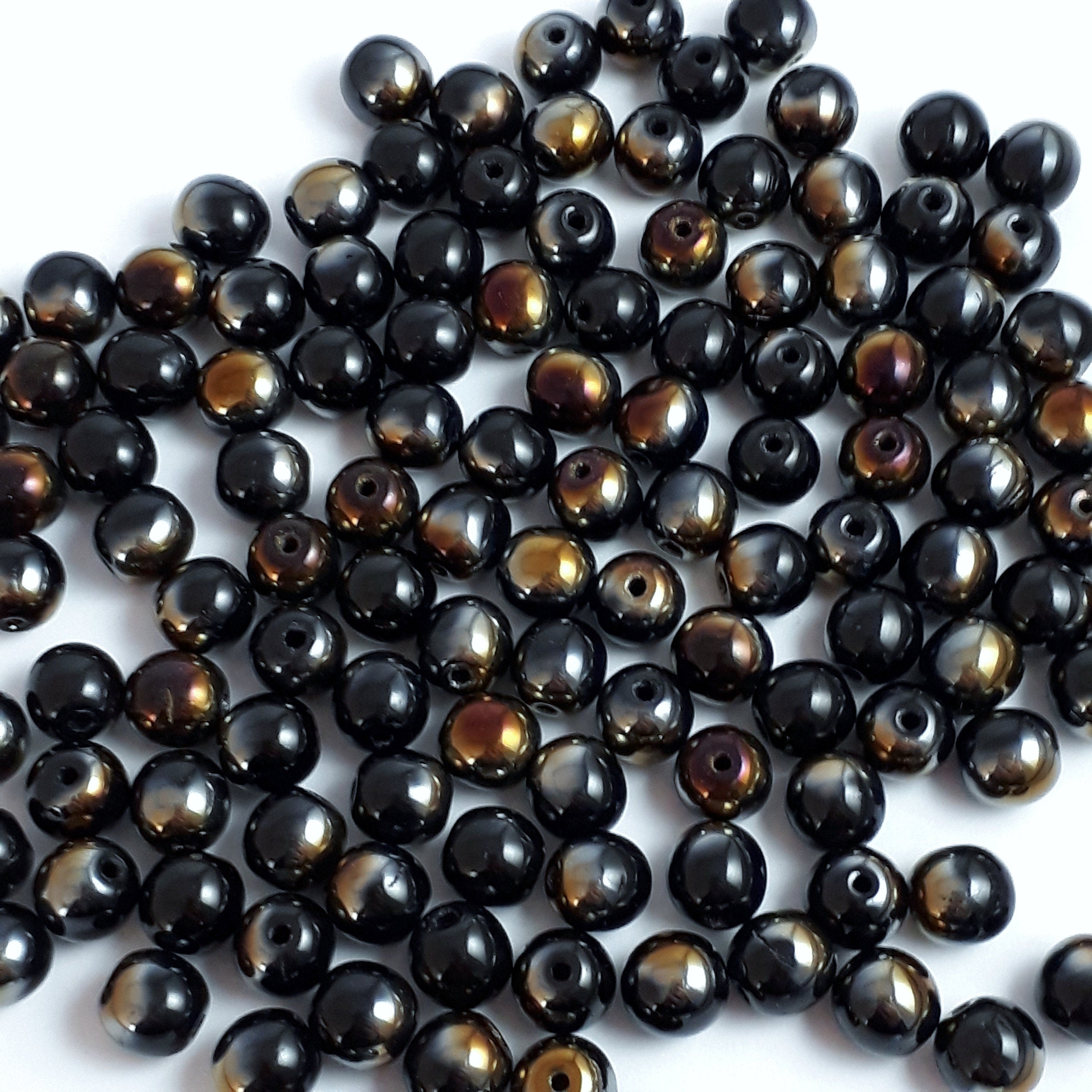 Black & Metallic AB Czech Glass Round 6mm - 30pcs