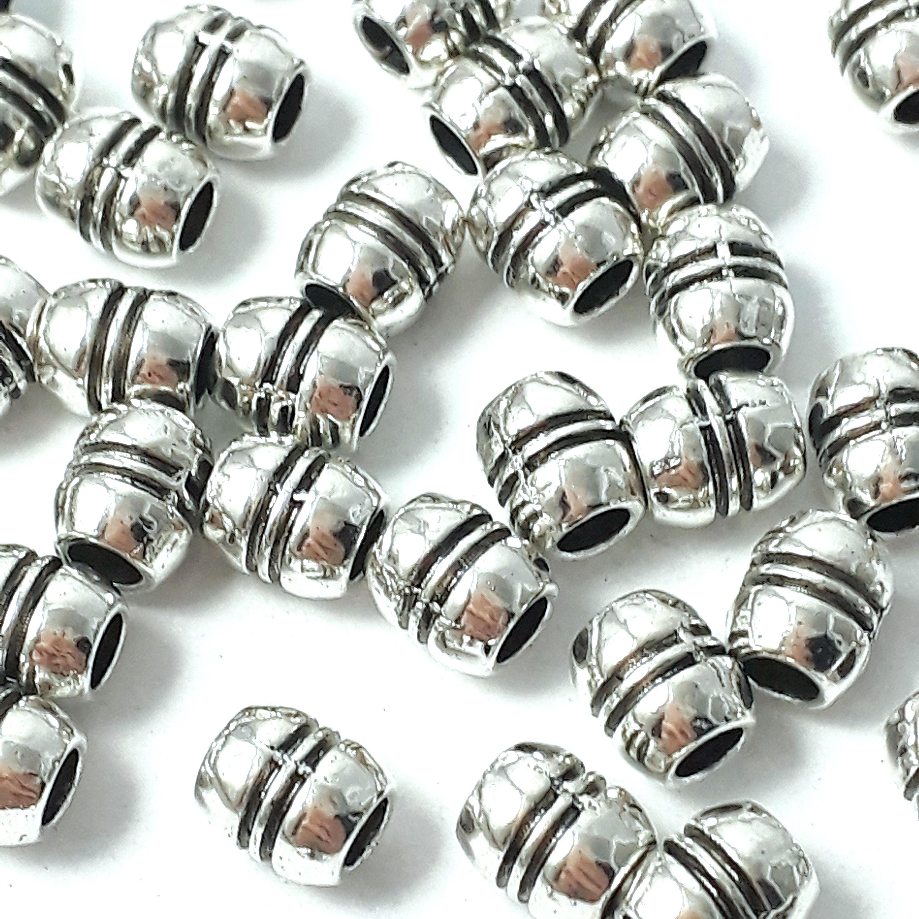 Striped Oval Tube Antique Silver 6x5mm - 20pcs