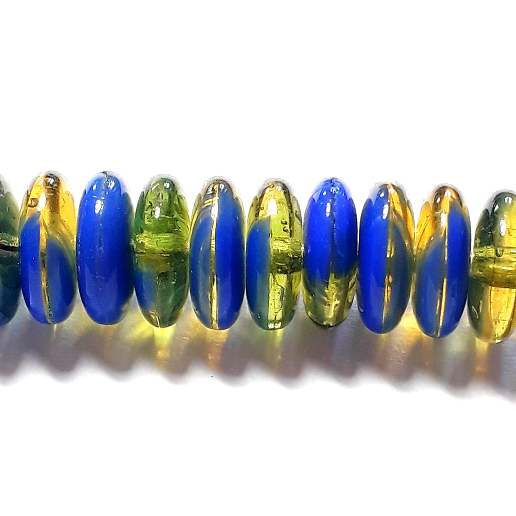 Blue & Olive Green Czech Glass Disc 8mm - 20pcs