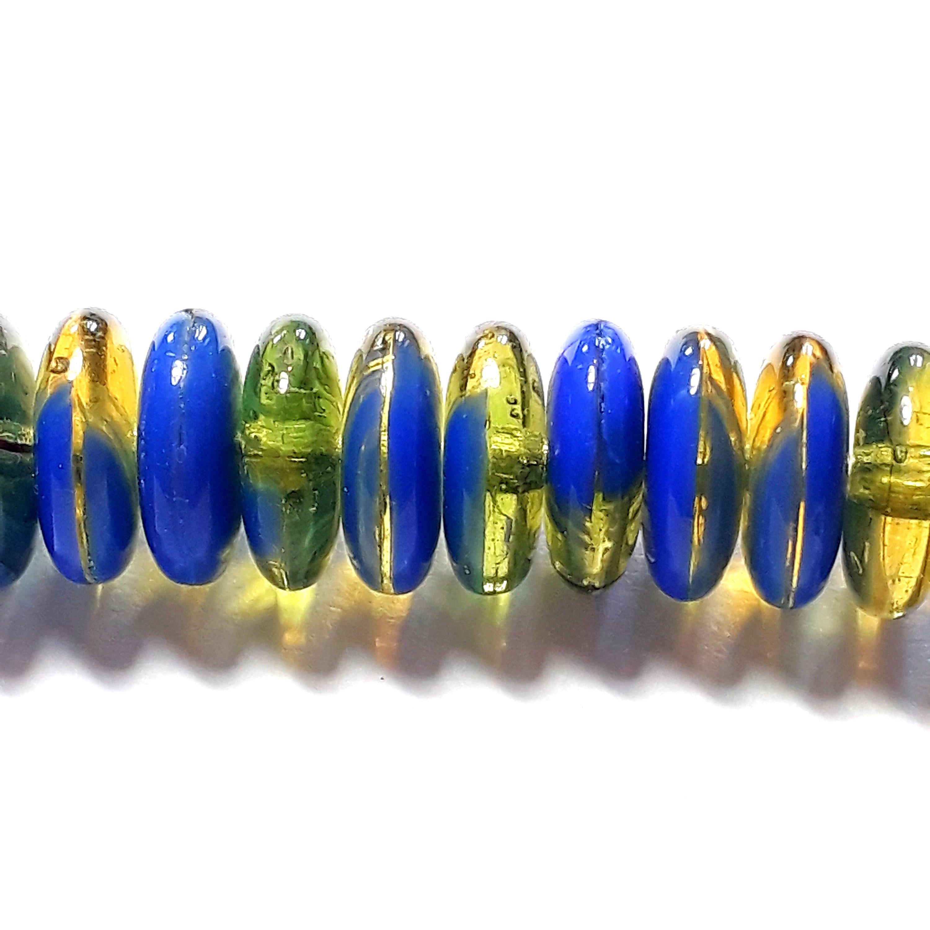 Blue & Olive Green Czech Glass Disc 8mm - 20pcs