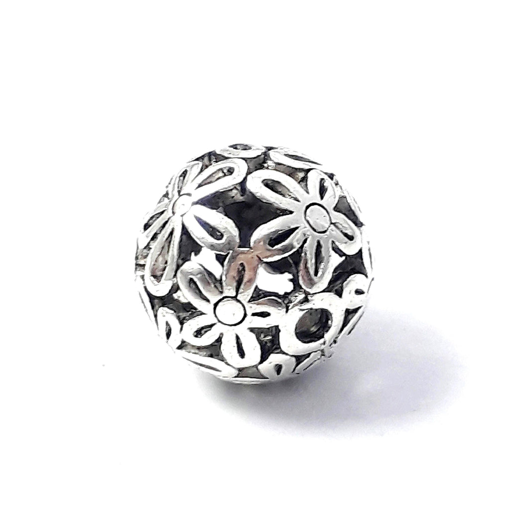 Flower Filigree Ball Antique Silver 14mm - 1pc