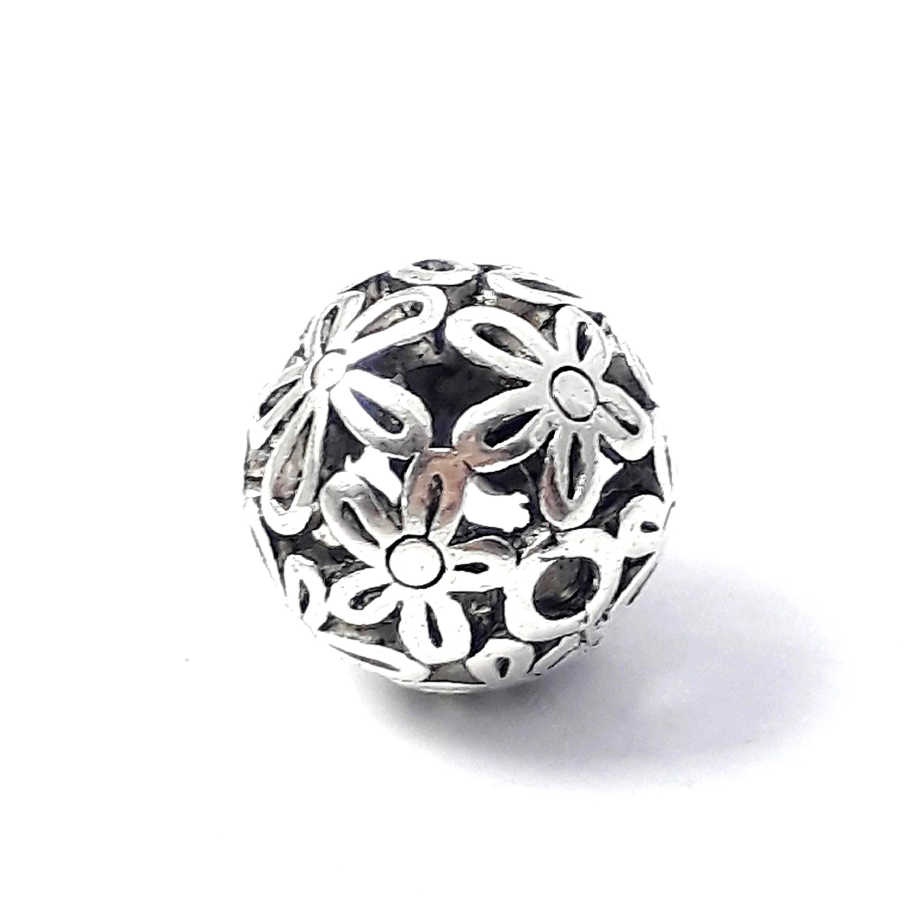 Flower Filigree Ball Antique Silver 14mm - 1pc