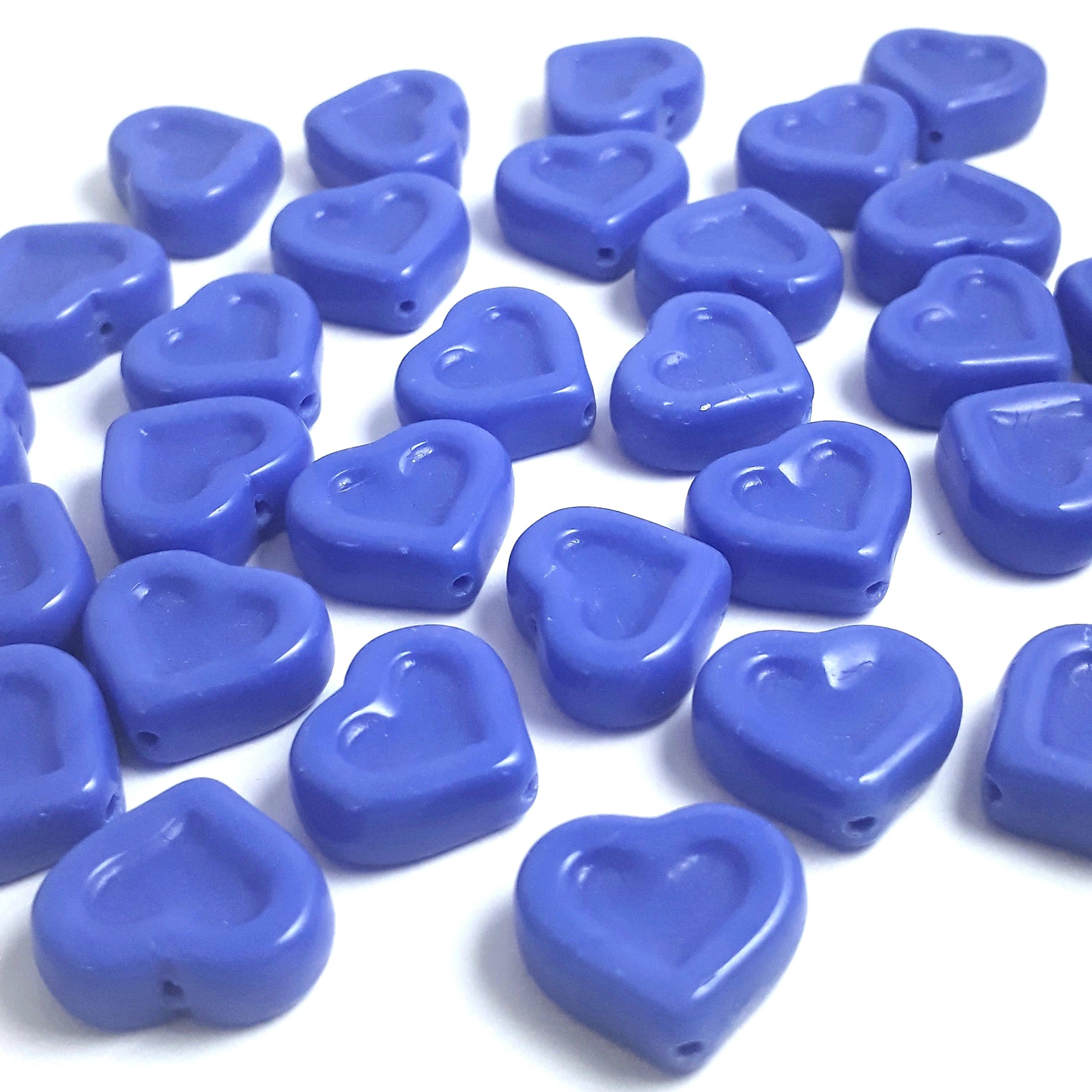 Blue Chunky Heart Czech Glass 14x12mm - 6pcs