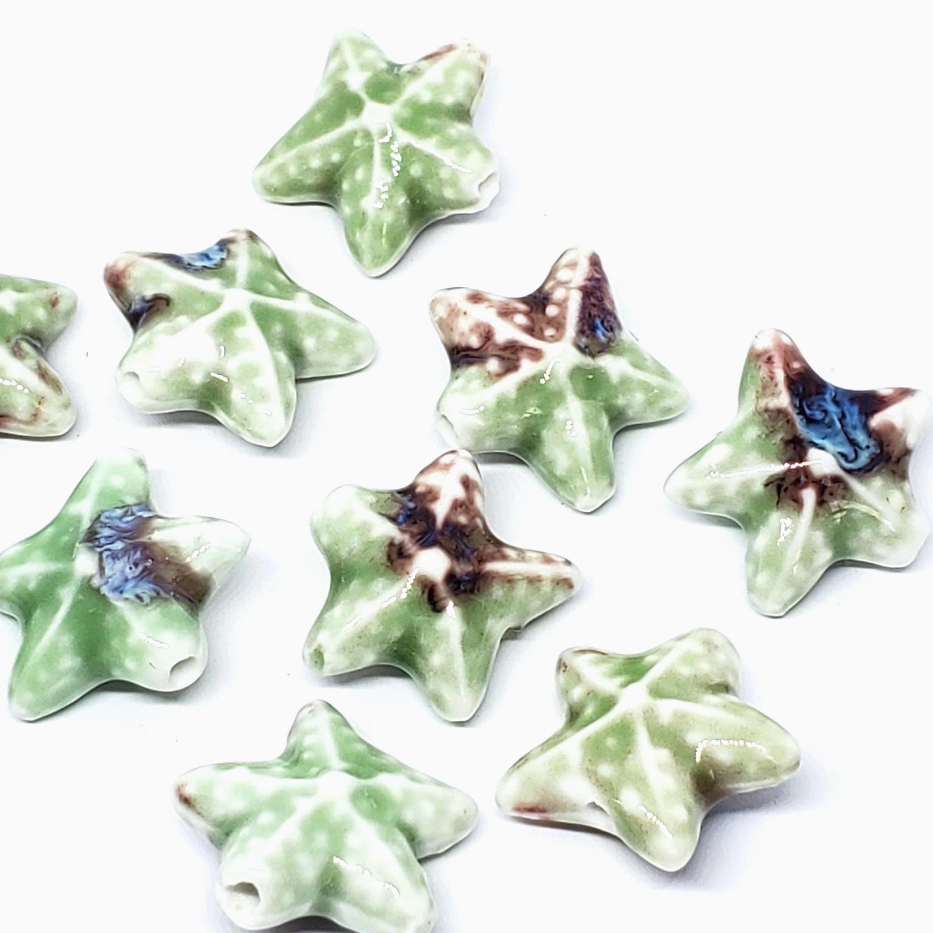 Starfish Glazed Ceramic Light Green Multicolour 22mm - 2pcs