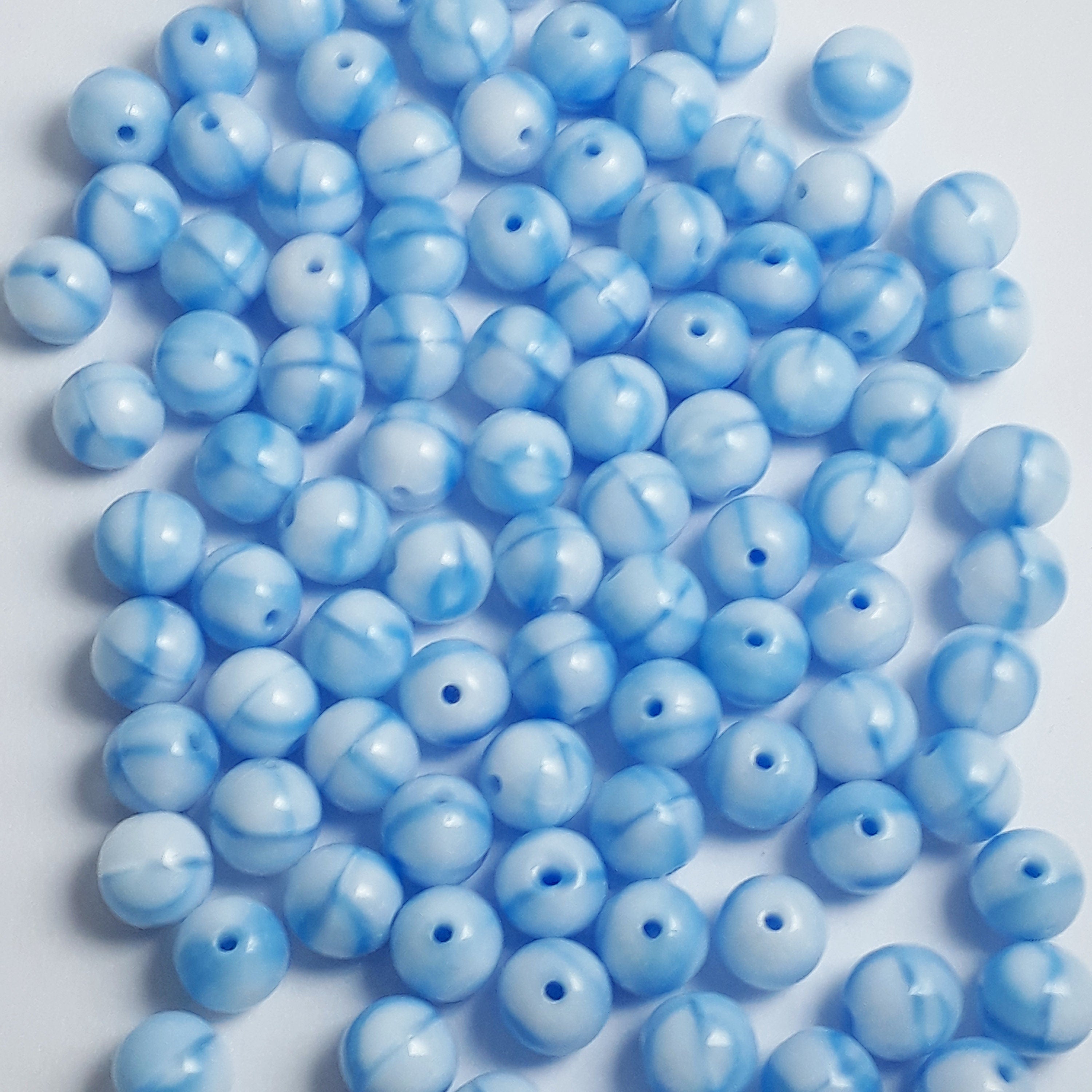White & Blue Mottled Czech Glass 6mm - 30pcs