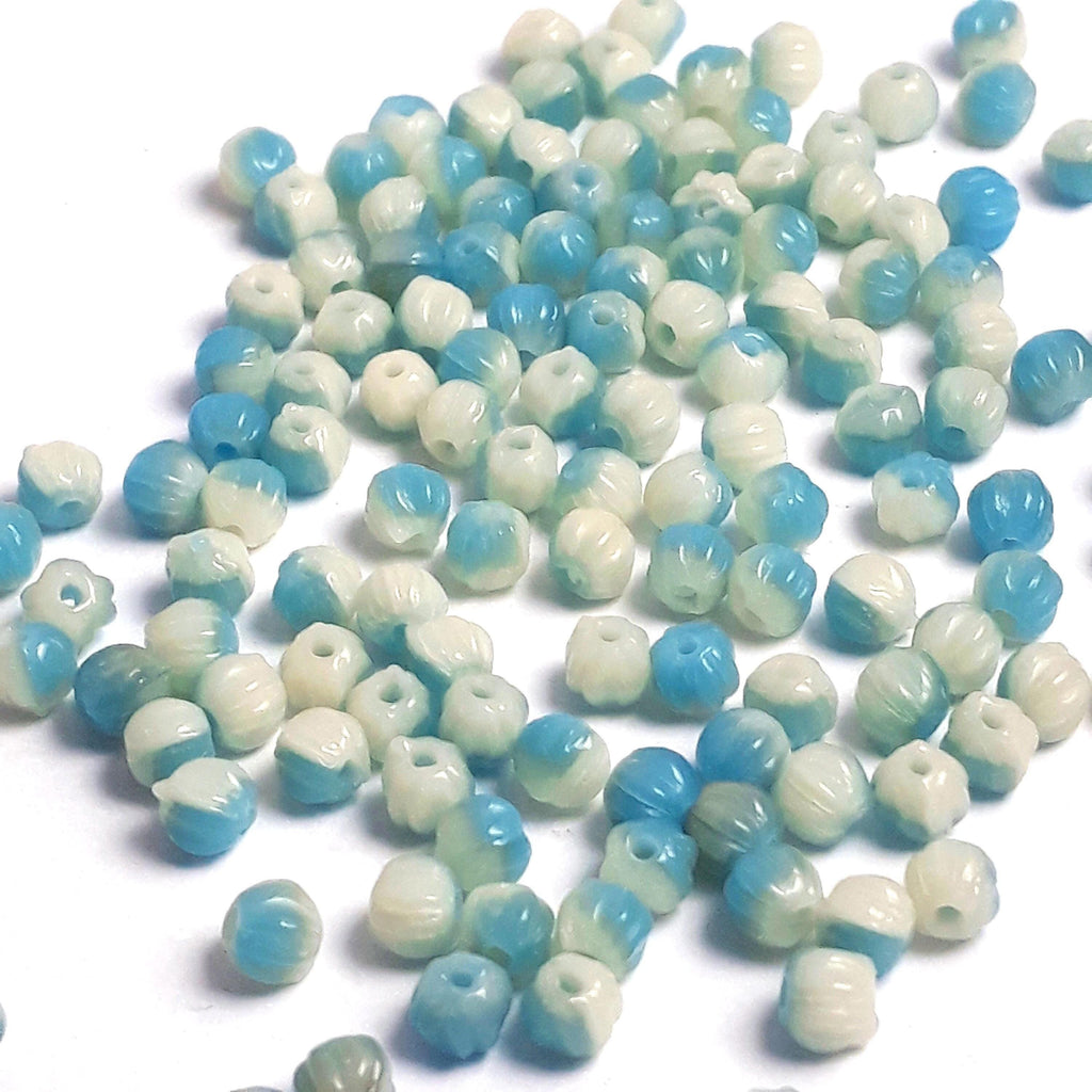Turquoise & Beige Fluted Czech Glass 3mm - 40pcs