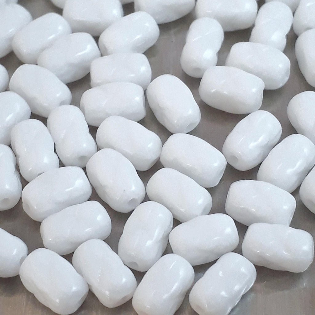 Opaque White Star Czech Glass Tube 6x4mm - 30pcs