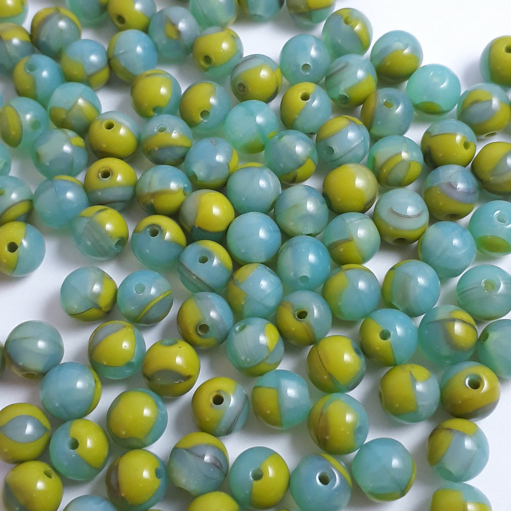 Blue & Green Czech Glass Round 6mm - 30pcs