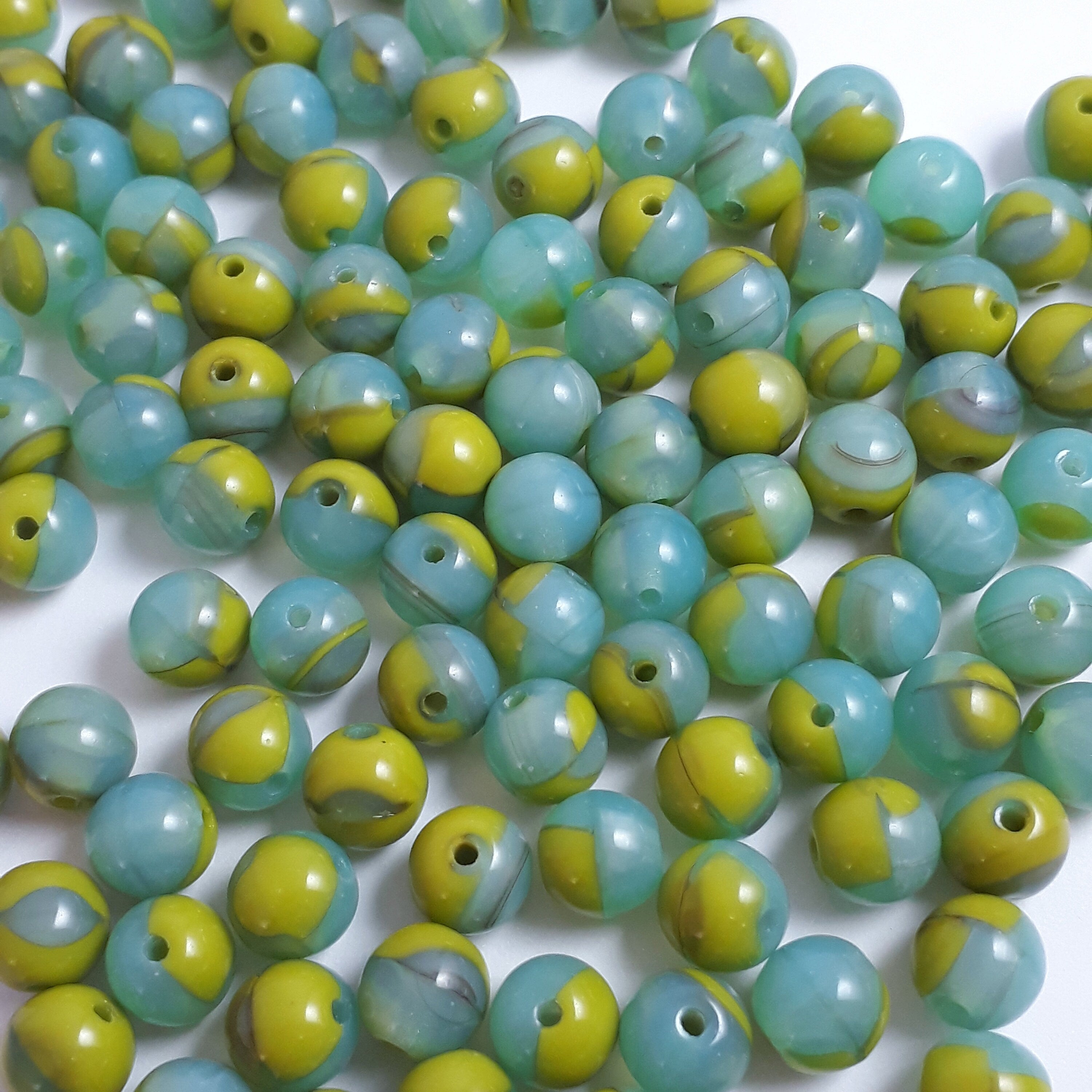 Blue & Green Czech Glass Round 6mm - 30pcs