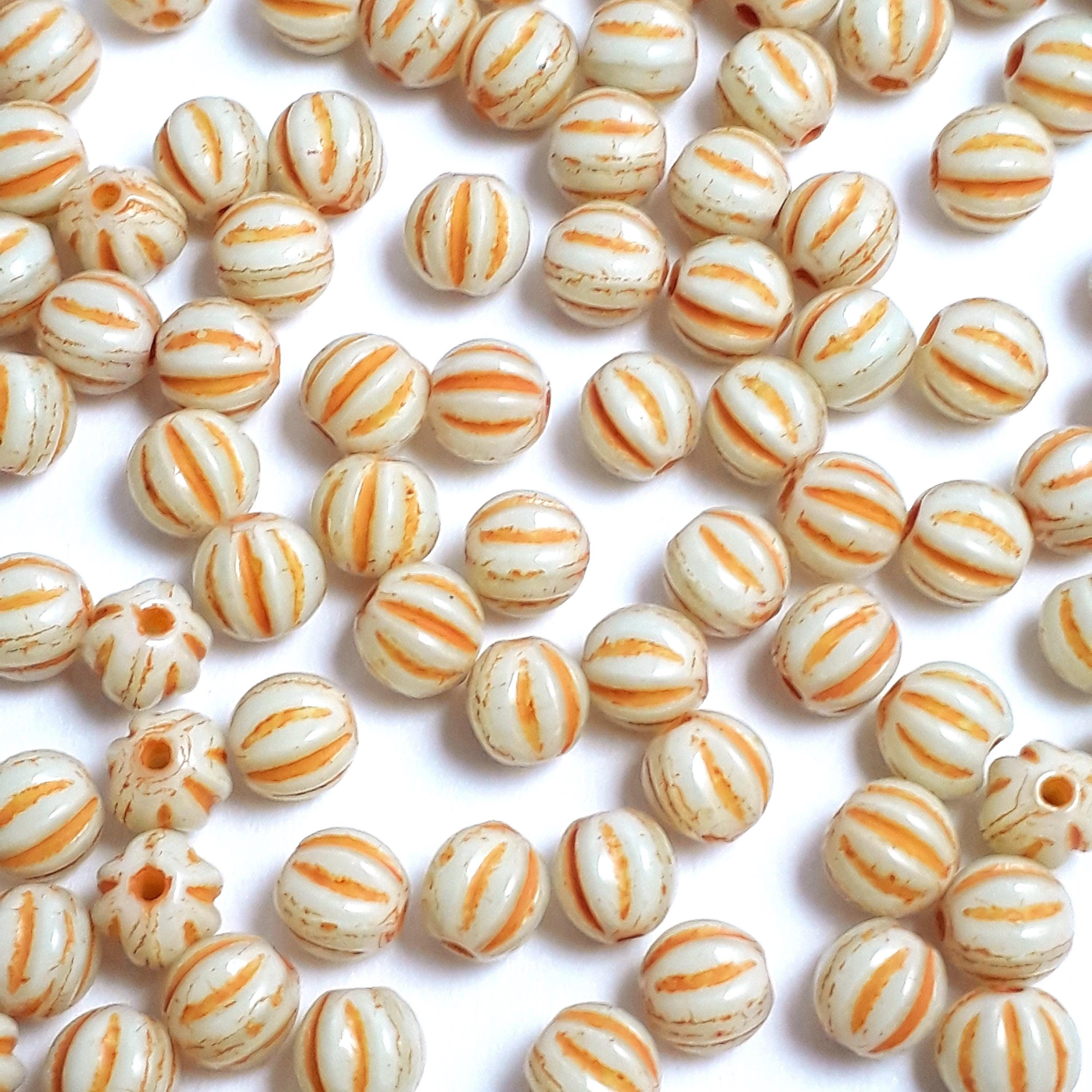 Mint Green & Orange Round Czech Glass 4mm - 40pcs