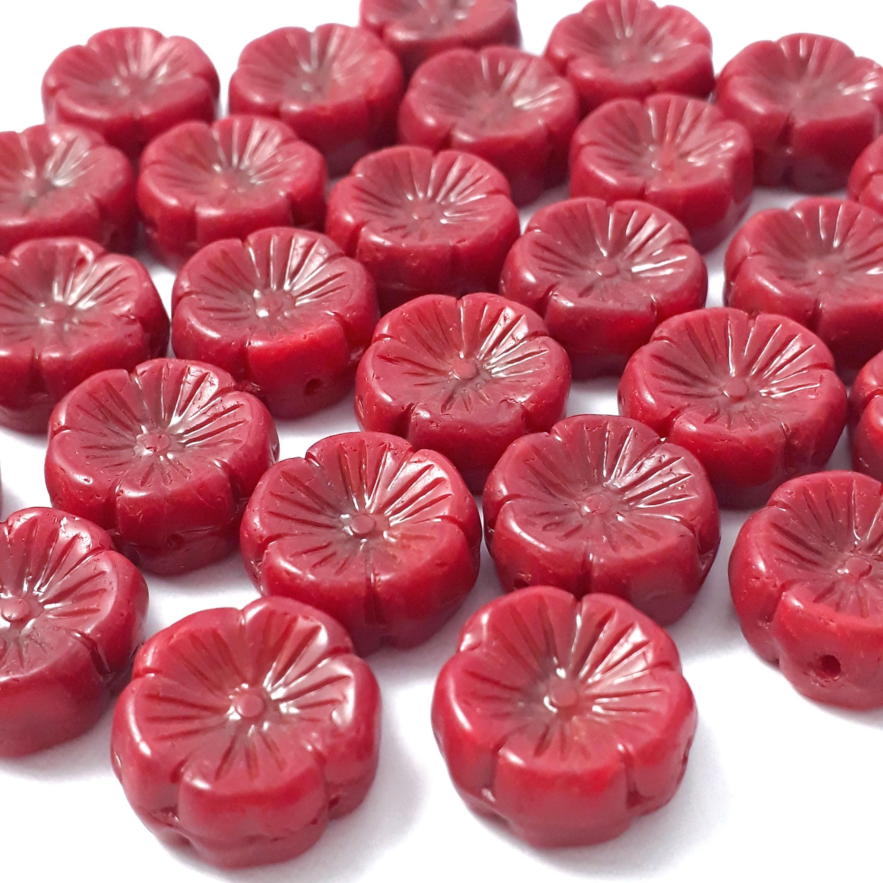 Red Hawaiian Flower Czech Glass 14mm - 6pcs