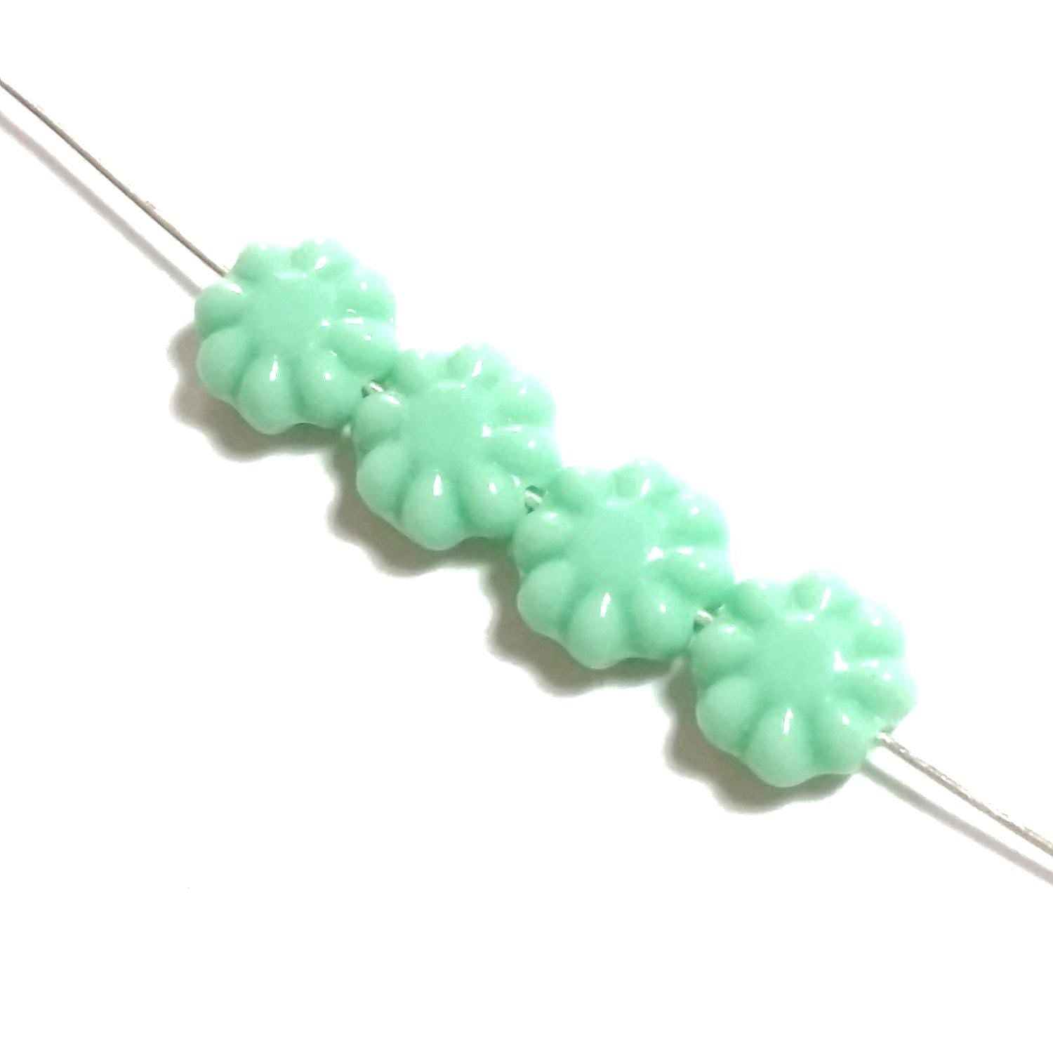 Mint Green Czech Glass Hawaiian Flower 9mm - 10pcs