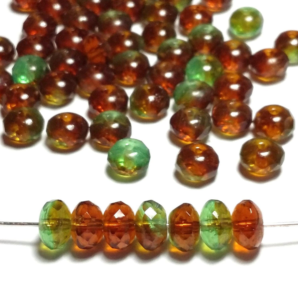 Green & Brown Rondelle Czech Glass 7x4mm - 20pcs