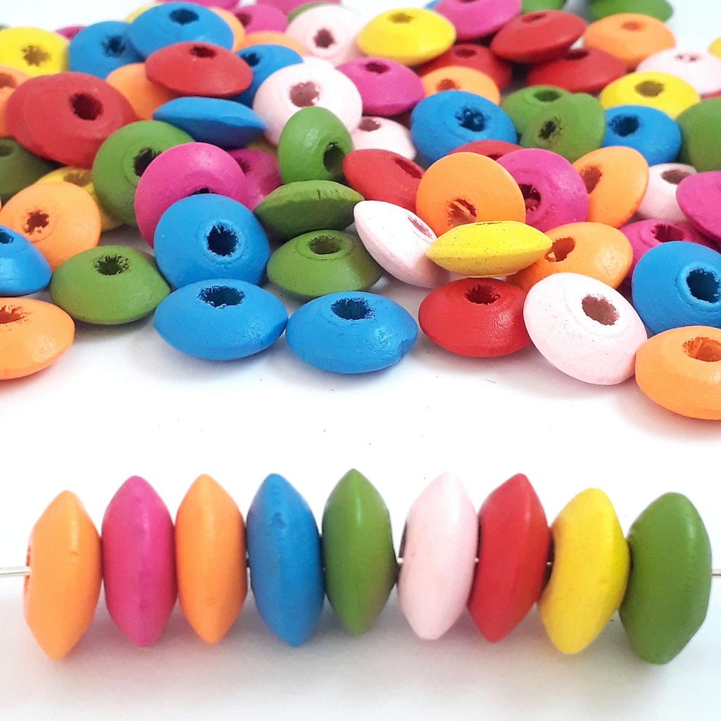 Wooden Rondelle Mixed Colour 14x6mm - 100pcs