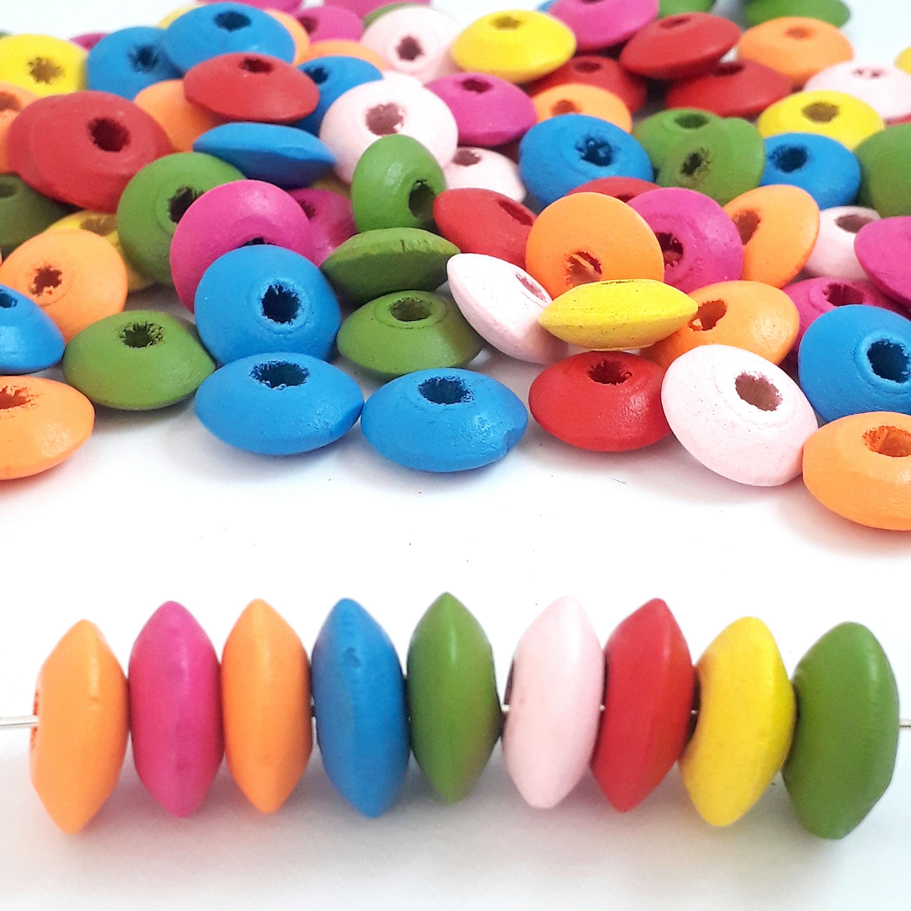 Wooden Rondelle Mixed Colour 14x6mm - 100pcs
