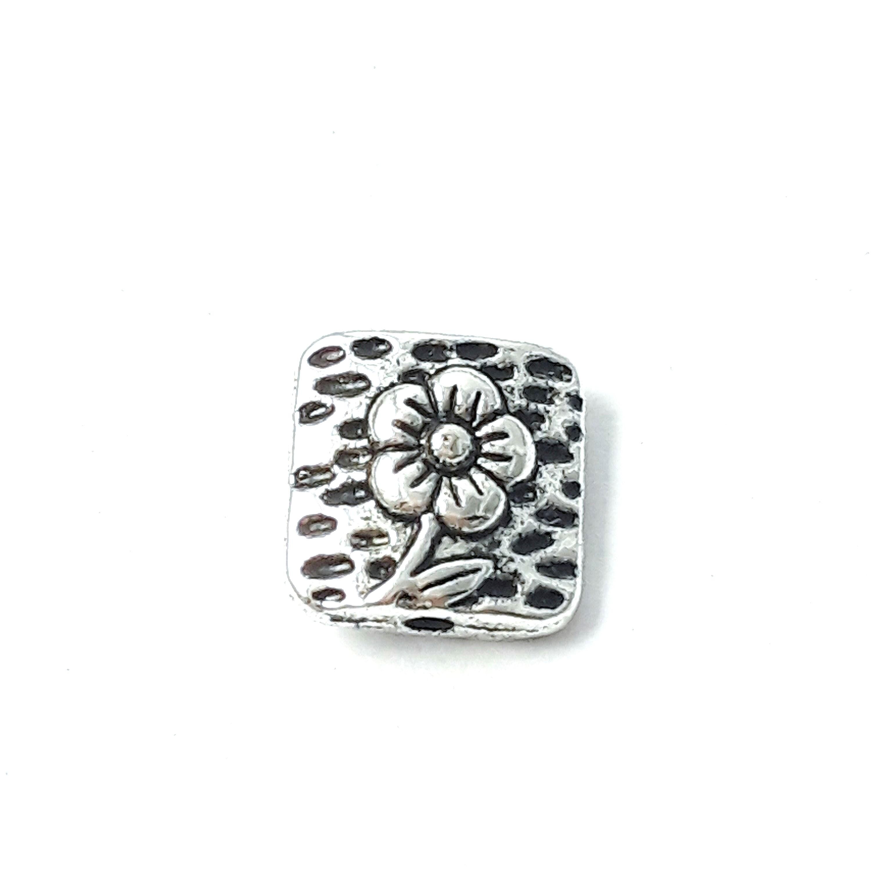 Square Flower Antique Silver 10mm - 10pcs