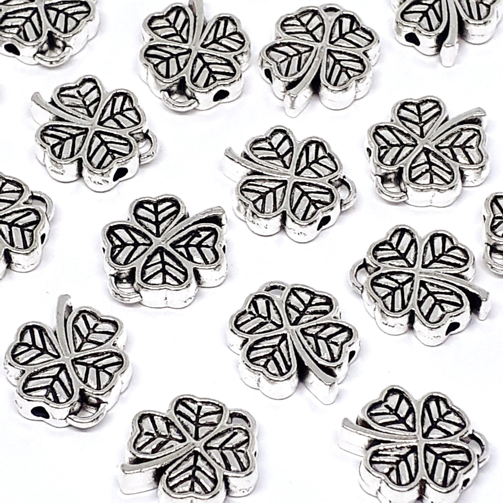 Four Leaf Clover Charm Antique Silver 12x11mm - 10pcs