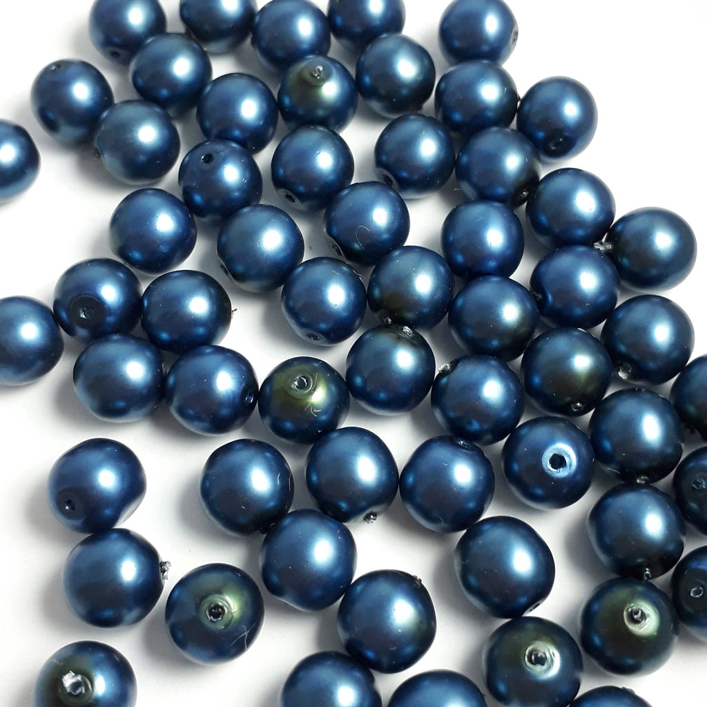 Pearlized Dark Blue Czech Glass Round 8mm - 20pcs