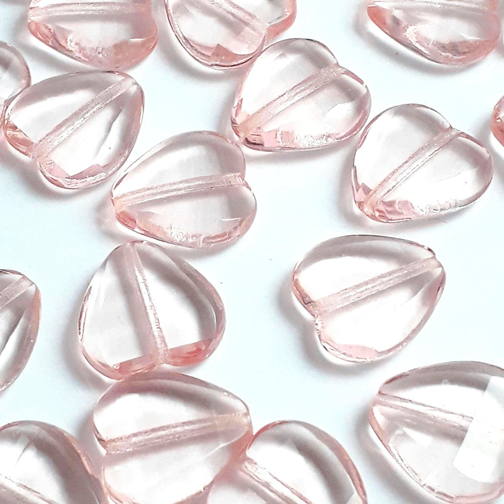Light Pink Transparent Faceted Czech Glass Heart 12mm - 6pcs