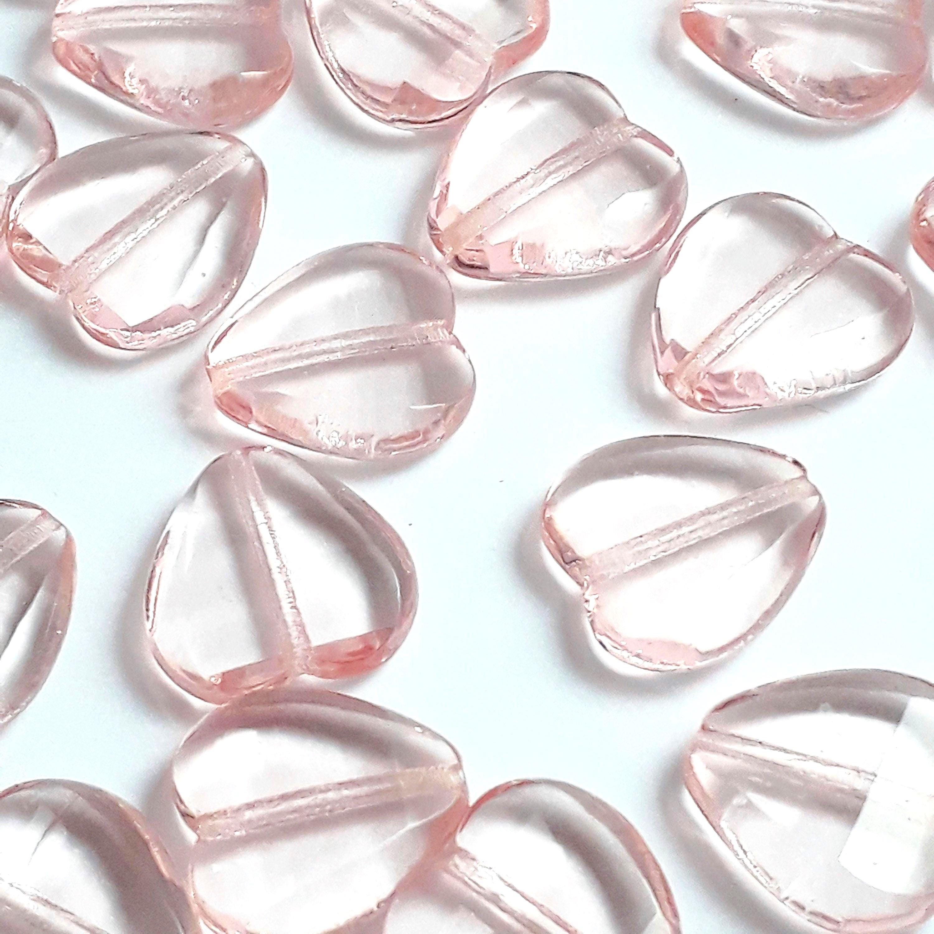 Light Pink Transparent Faceted Czech Glass Heart 12mm - 6pcs