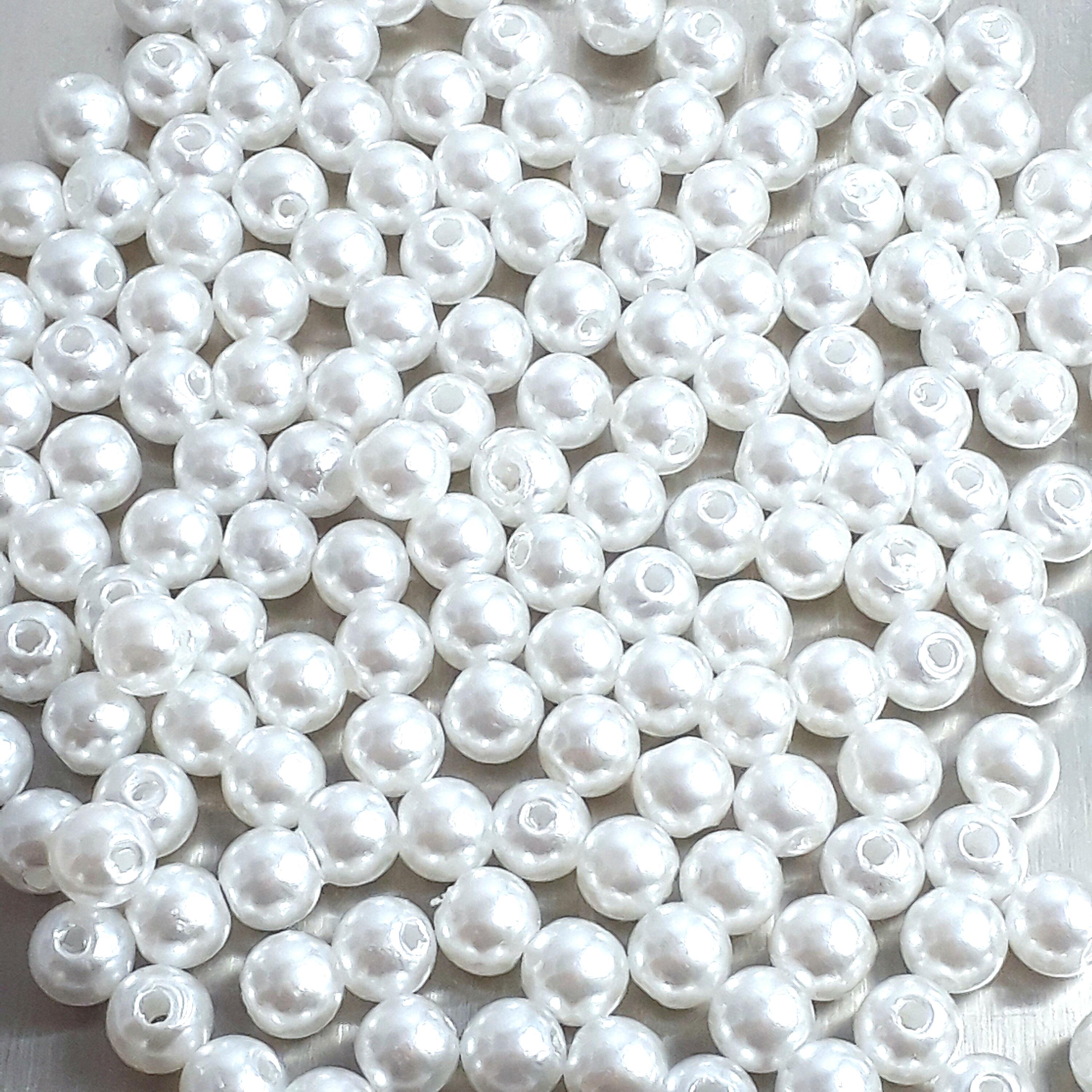 Acrylic White Pearls Round 6mm - 100pcs